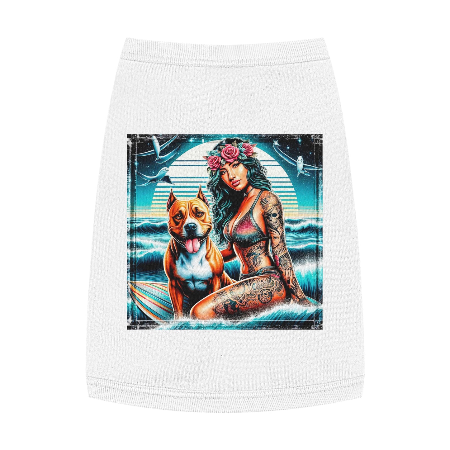 Pet Tank Top Pit Bull Hawaiian women Pets Printify M White