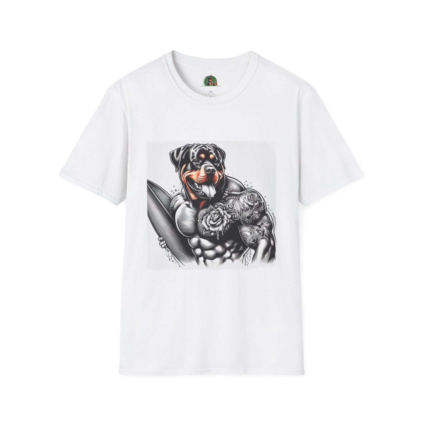 Rottweiler muscles surfer shirt T-Shirt Printify XS White