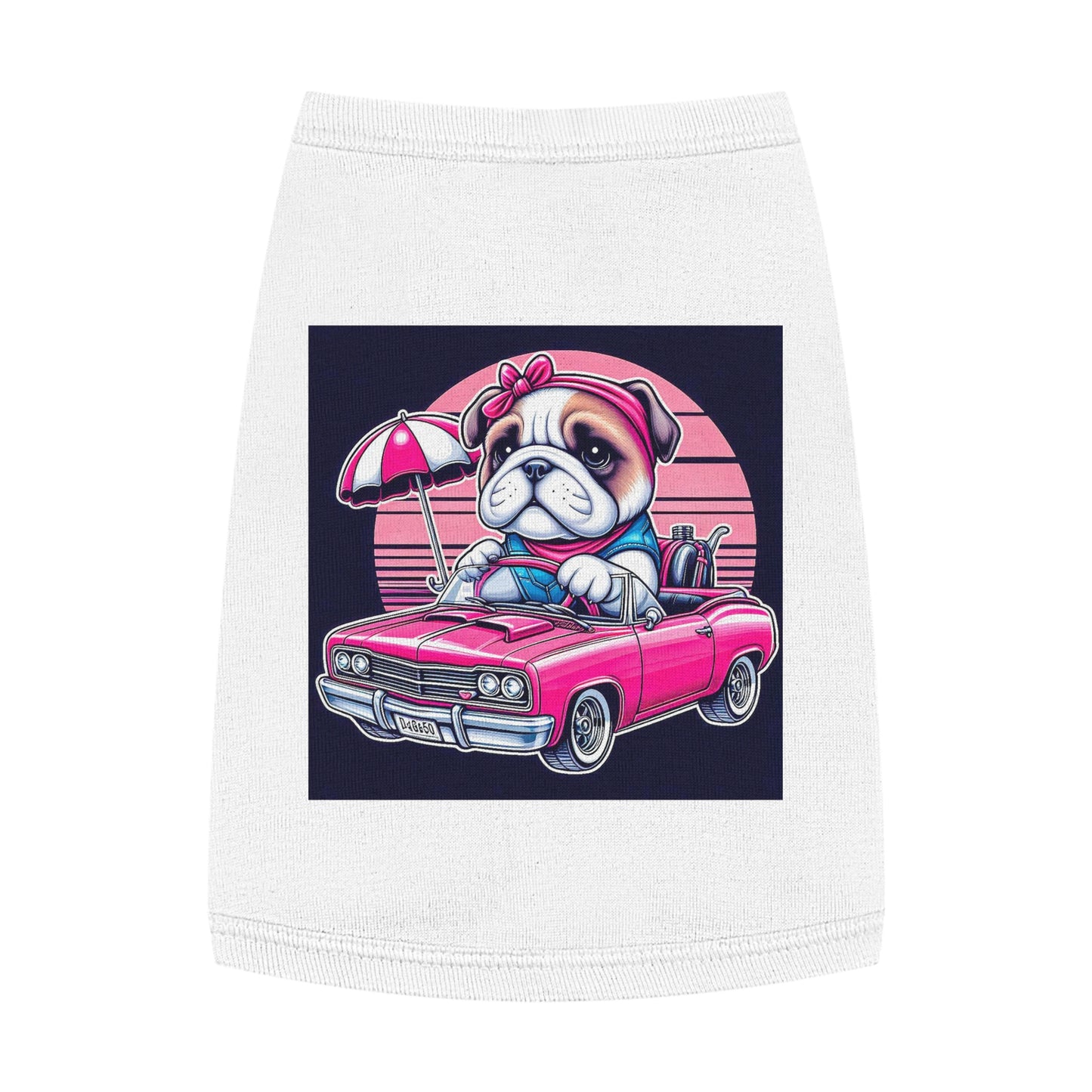 Wacky Pet Tank Top Bulldog tiny pink. car t shirt Pets Printify