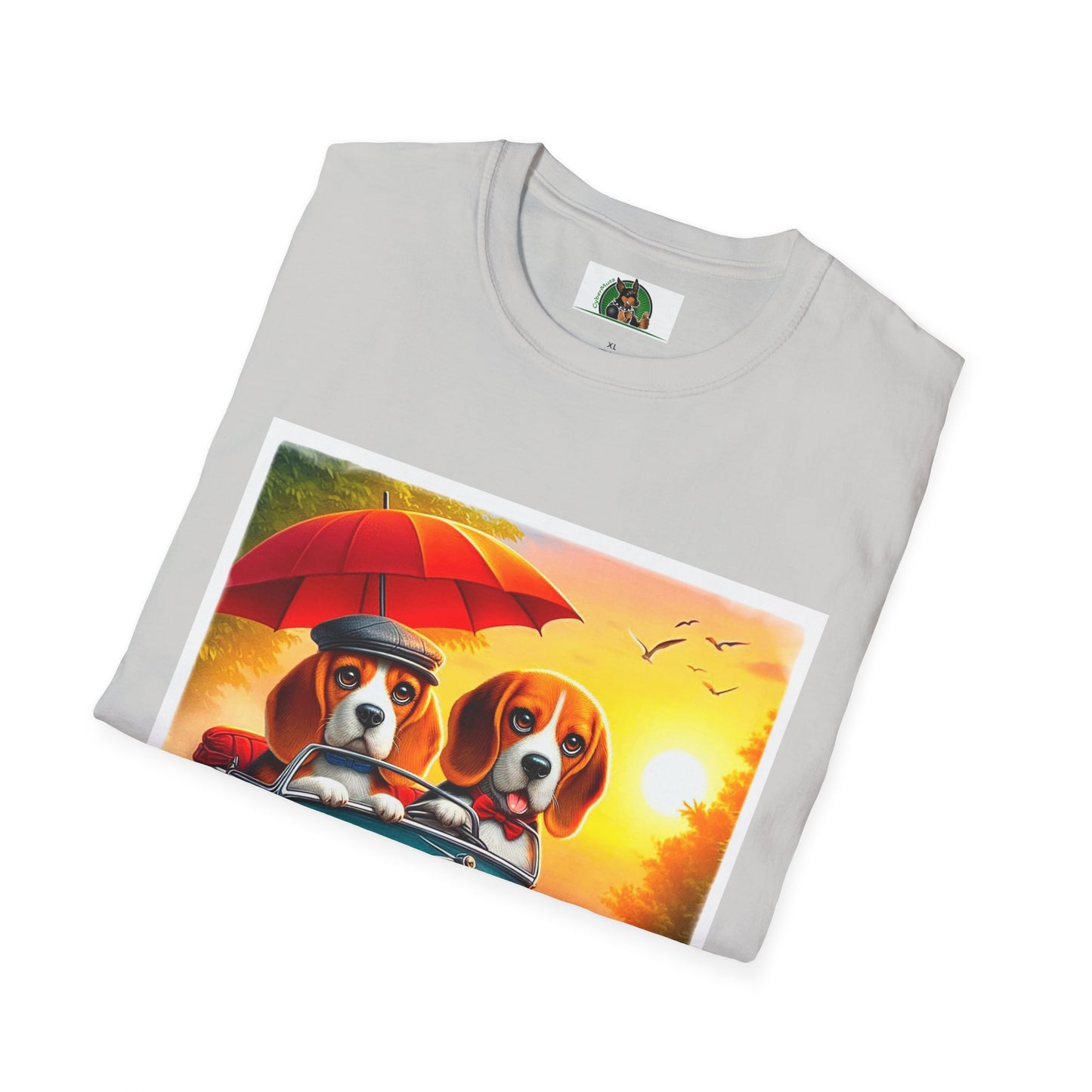 Wacky Beagle Couple In Tiny Car T-Shirt Printify