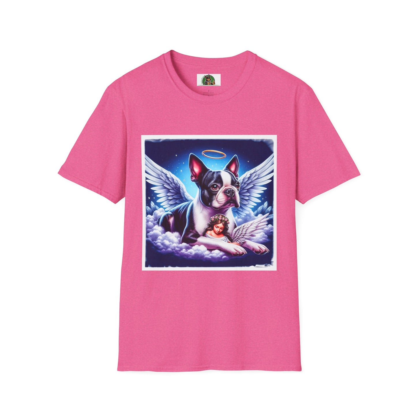 Boston Terrier Angel And Girl Shirt T-Shirt Printify S Heather Heliconia