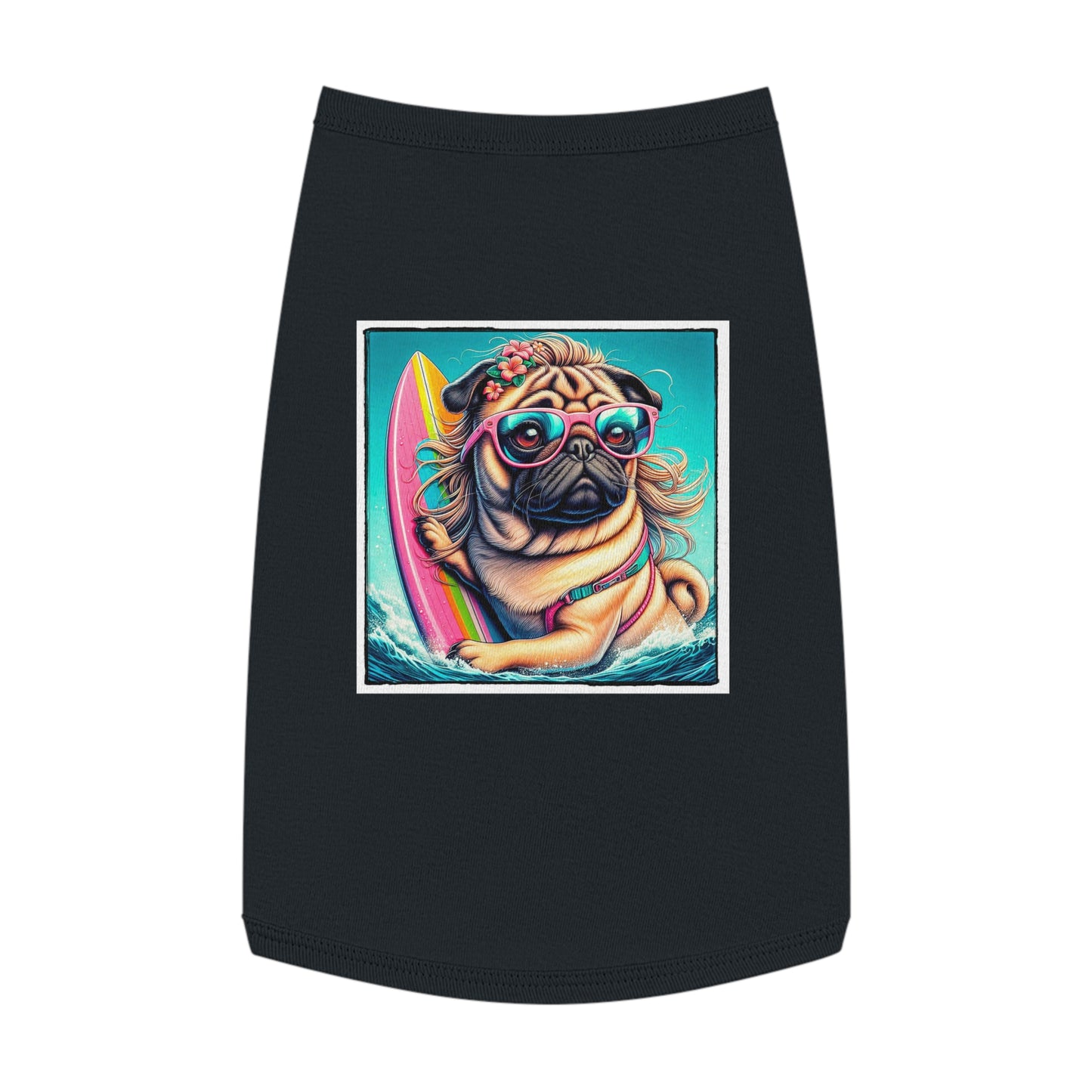 Pet Tank Top Pug surfer puppy Pets Printify L Black
