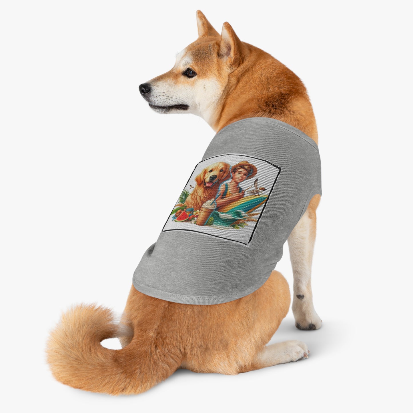 Golden Retriever pet tank top farmer boy Pets Printify