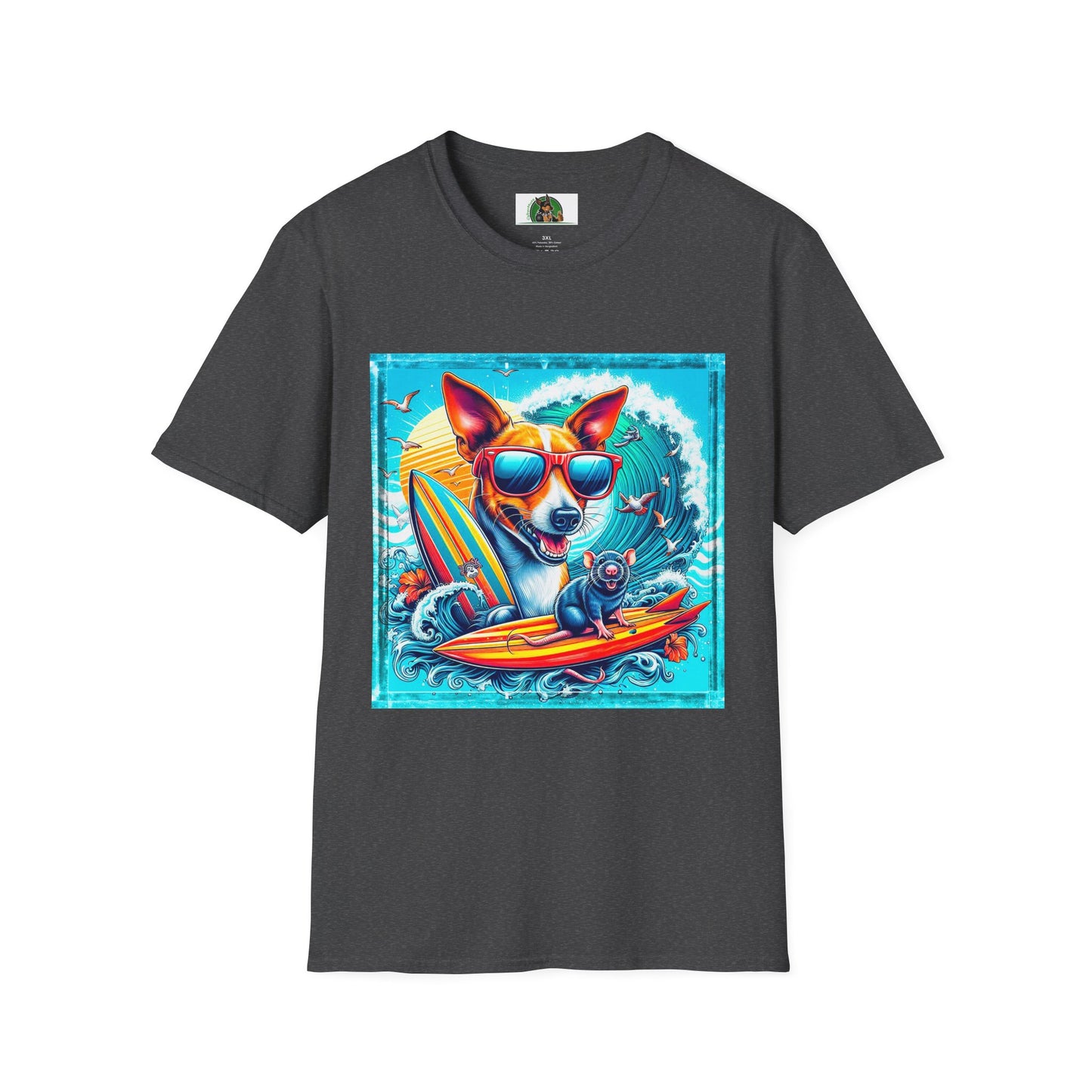 Rat Terrier T-Shirt puppy surfing T-Shirt Printify XS Dark Heather