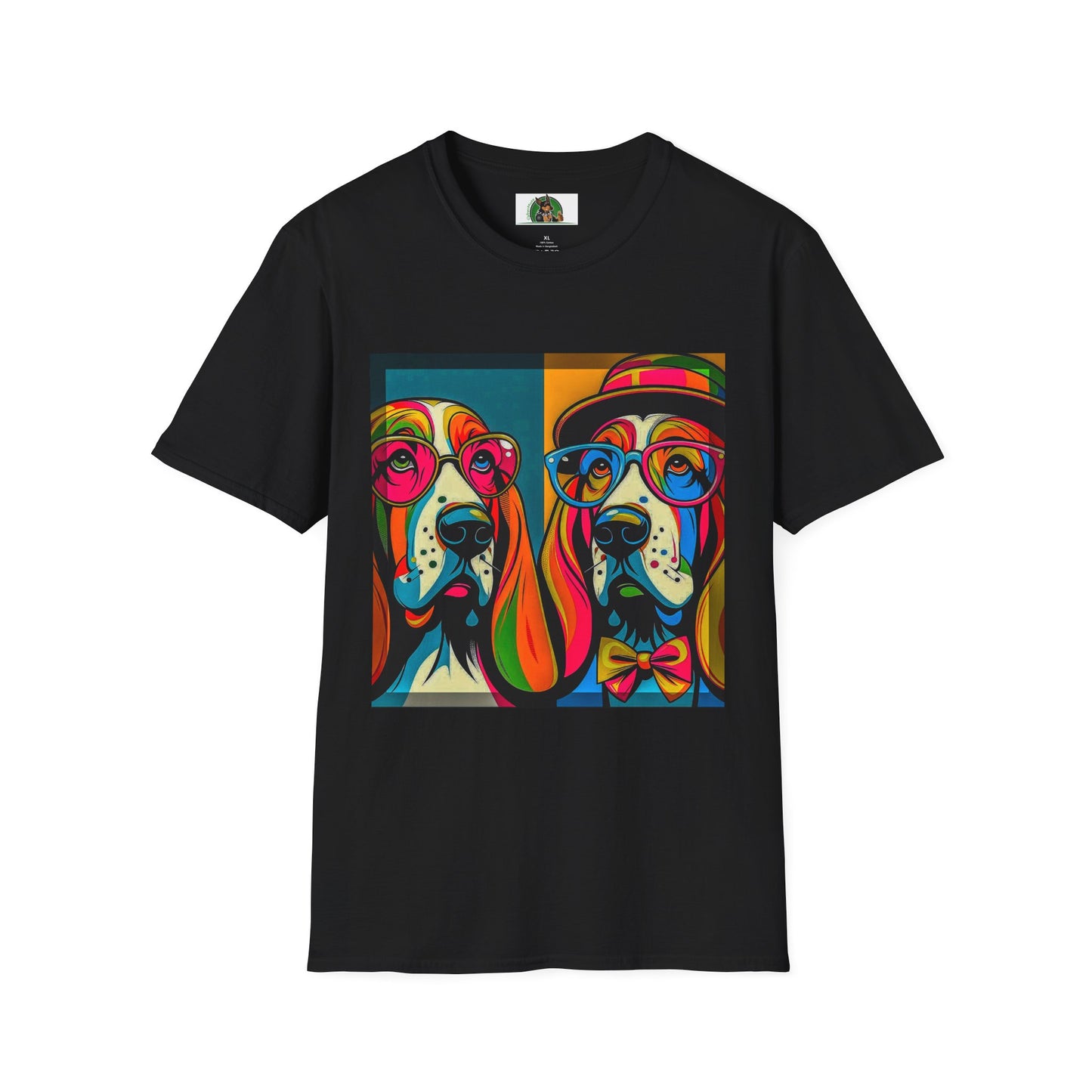 Basset Hound Couple Pop Art Pic T-Shirt Printify XS Black