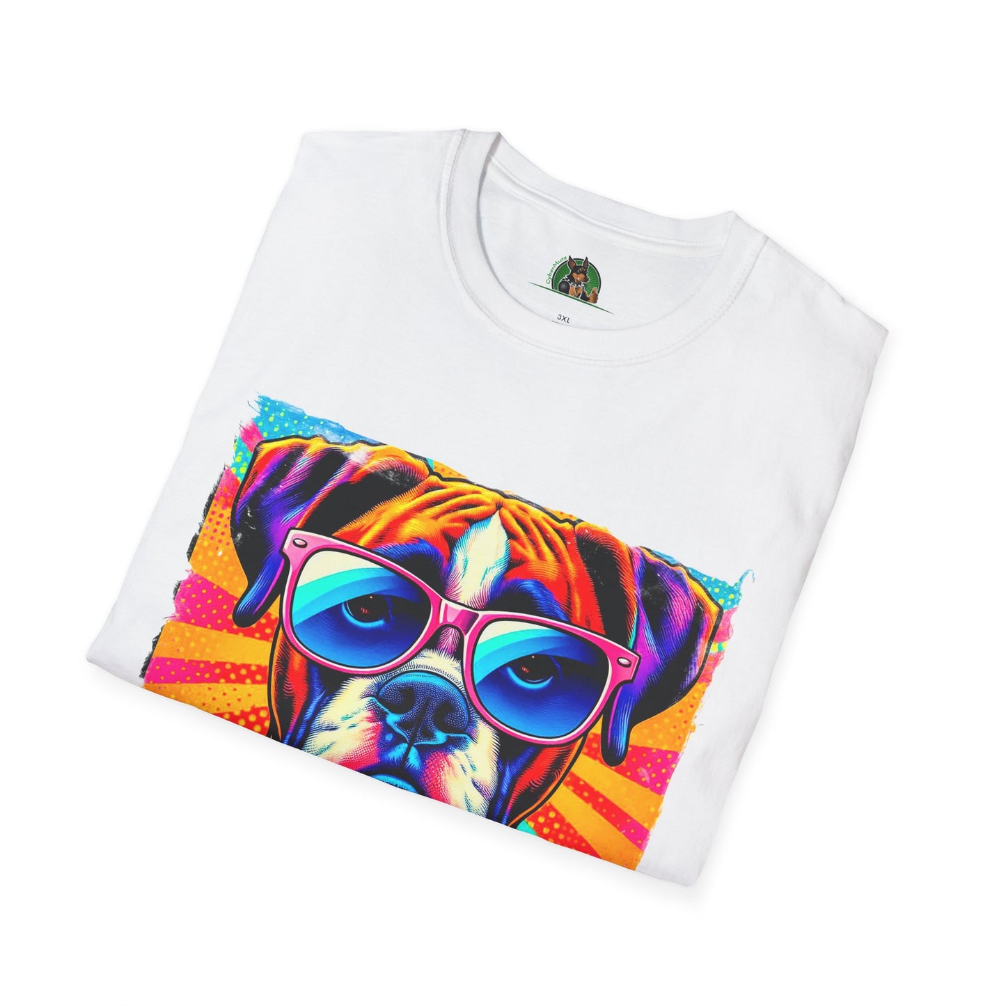 Boxer Pop Art Dog Wearing Glasses T-Shirt T-Shirt Printify