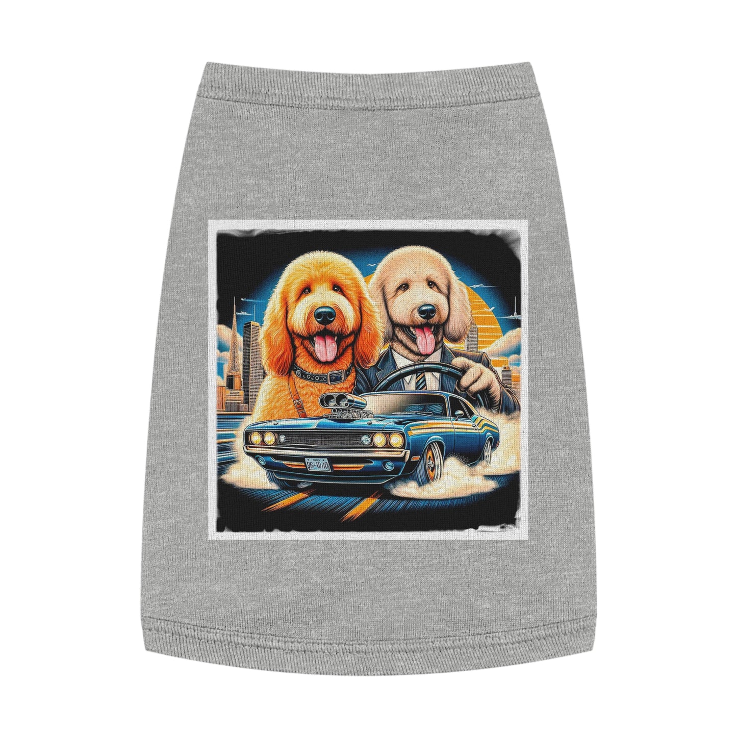 Pet Tank Golden Doodle driving fun t shirt Pets Printify M Heather