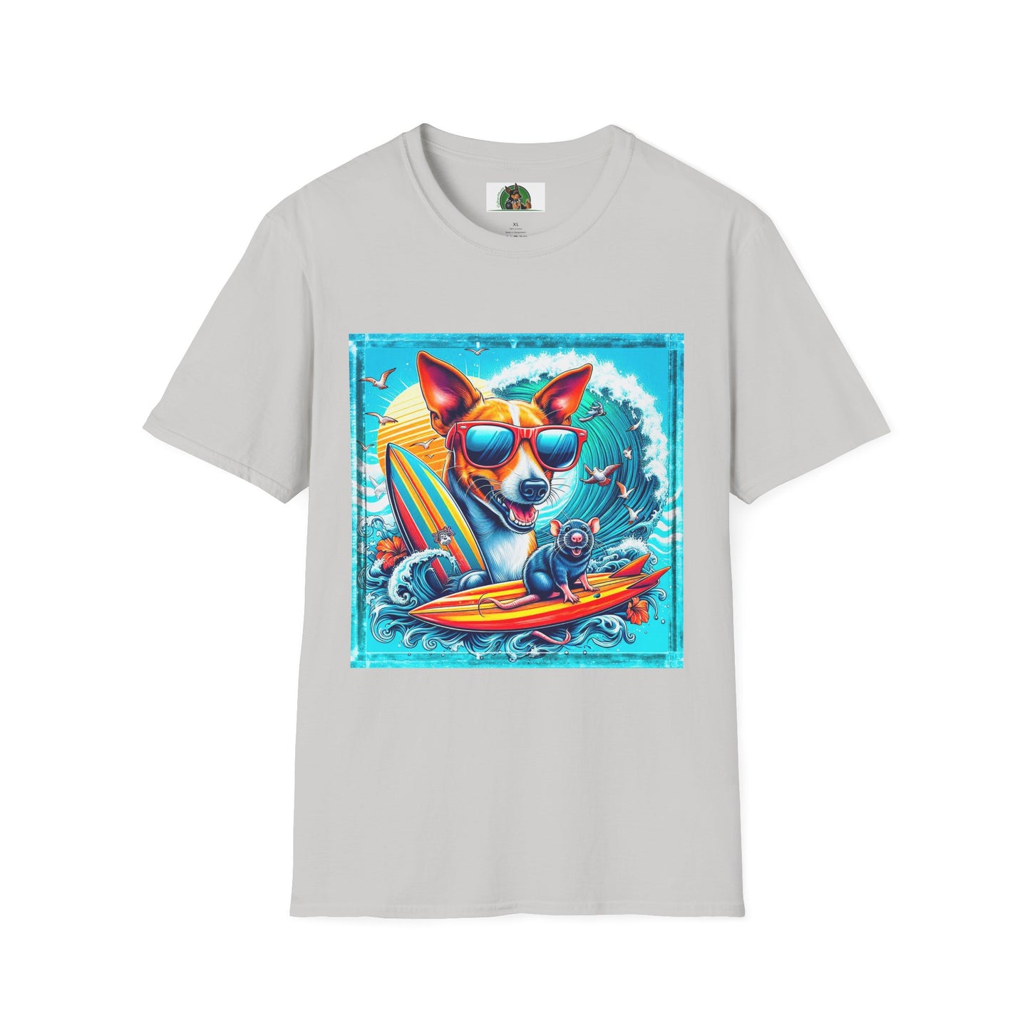 Rat Terrier T-Shirt puppy surfing T-Shirt Printify S Ice Grey