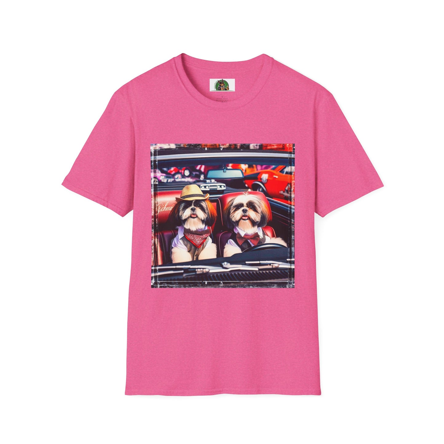 Wacky Shih Tzu driving frirbfs T-Shirt Printify S Heather Heliconia