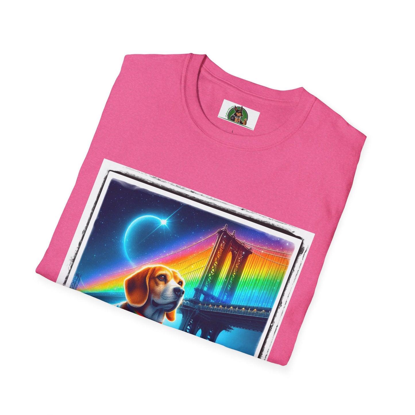 Beagle Sitting Under Rainbow Bridge T-Shirt Printify