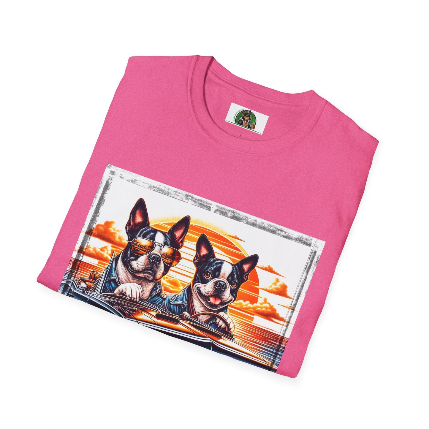 Wacky Boston Terrier Boy Dogs Driving Car T-Shirt Printify