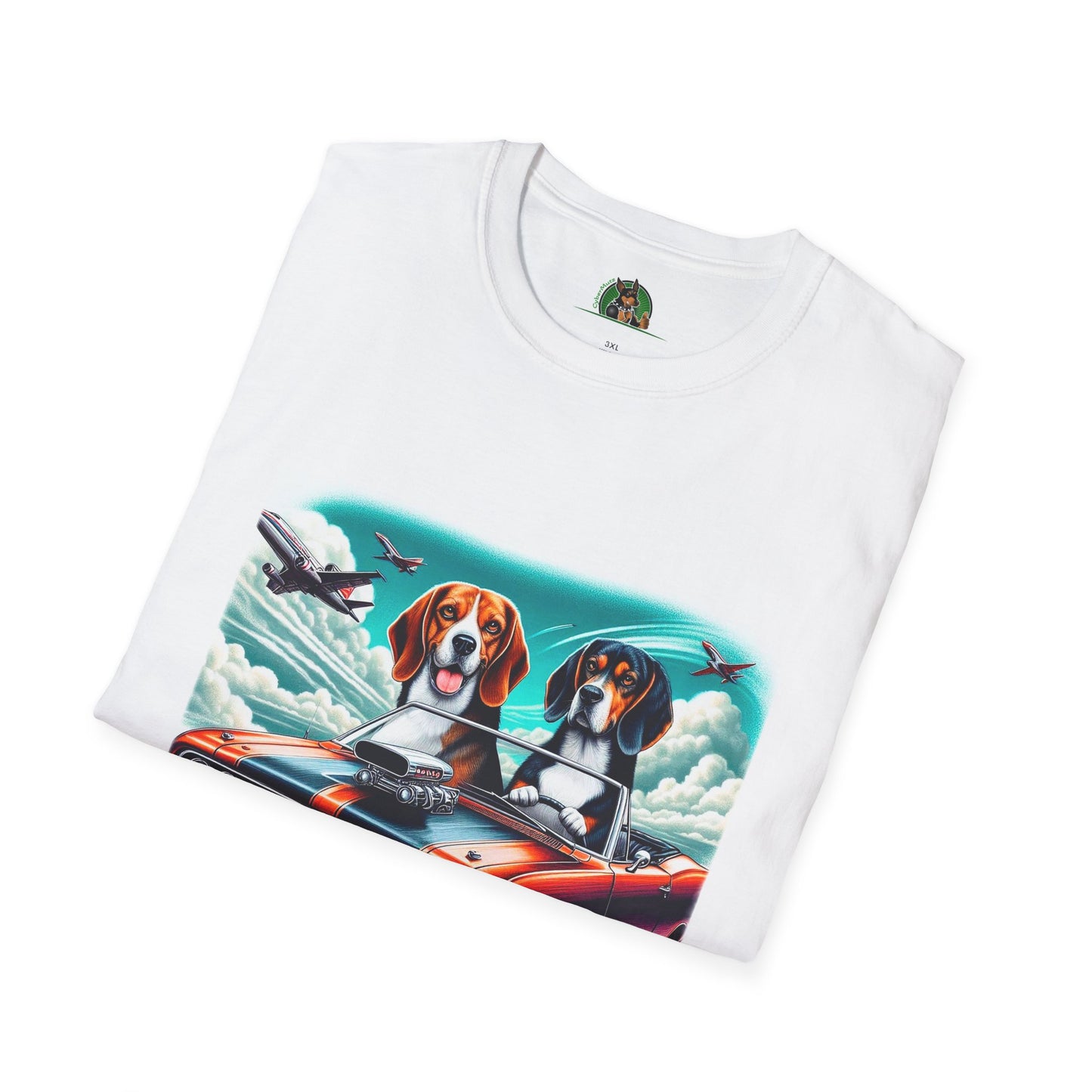 Beagle Dogs Softstyle T-Shirt - Wacky Sports Car Design T-Shirt Printify