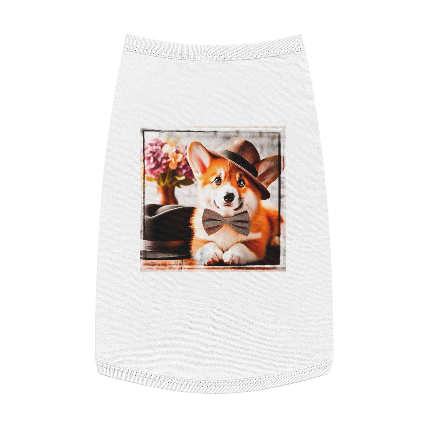 Pet Tank Top Pembroke Welsh Corgi pretty bow tie Pets Printify L White