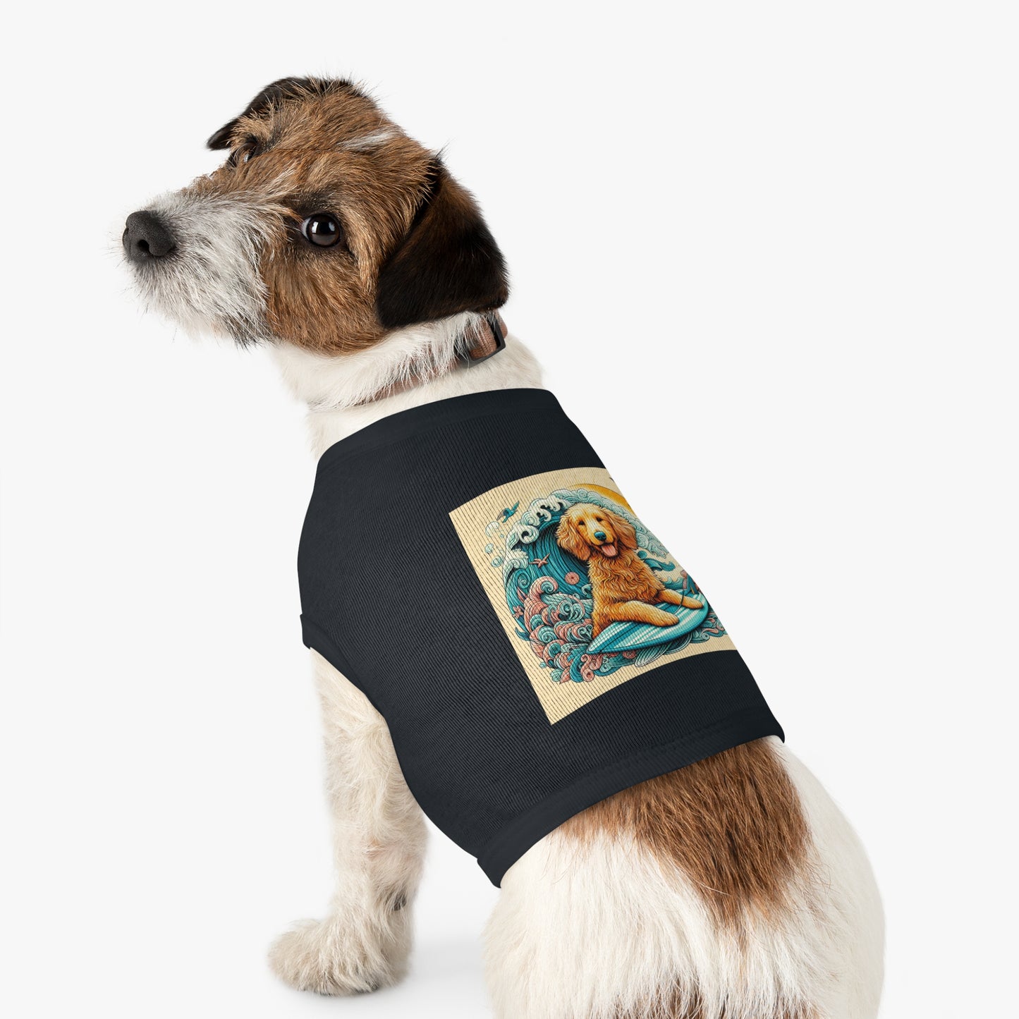 Pet Tank Golden Doodle blue waves t shirt Pets Printify