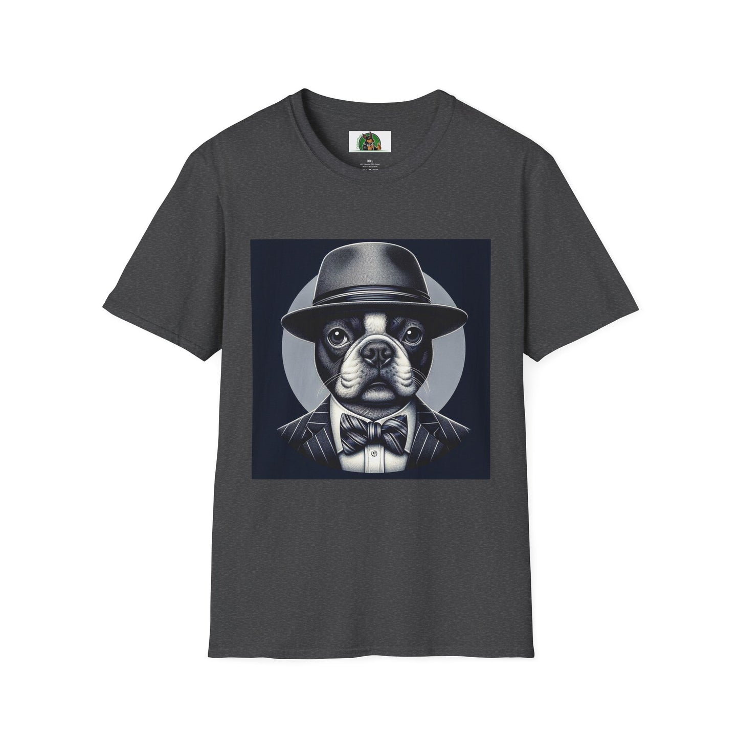 Boston Terrier T-Shirt - Dog in Suit and Hat Design T-Shirt Printify XS Dark Heather