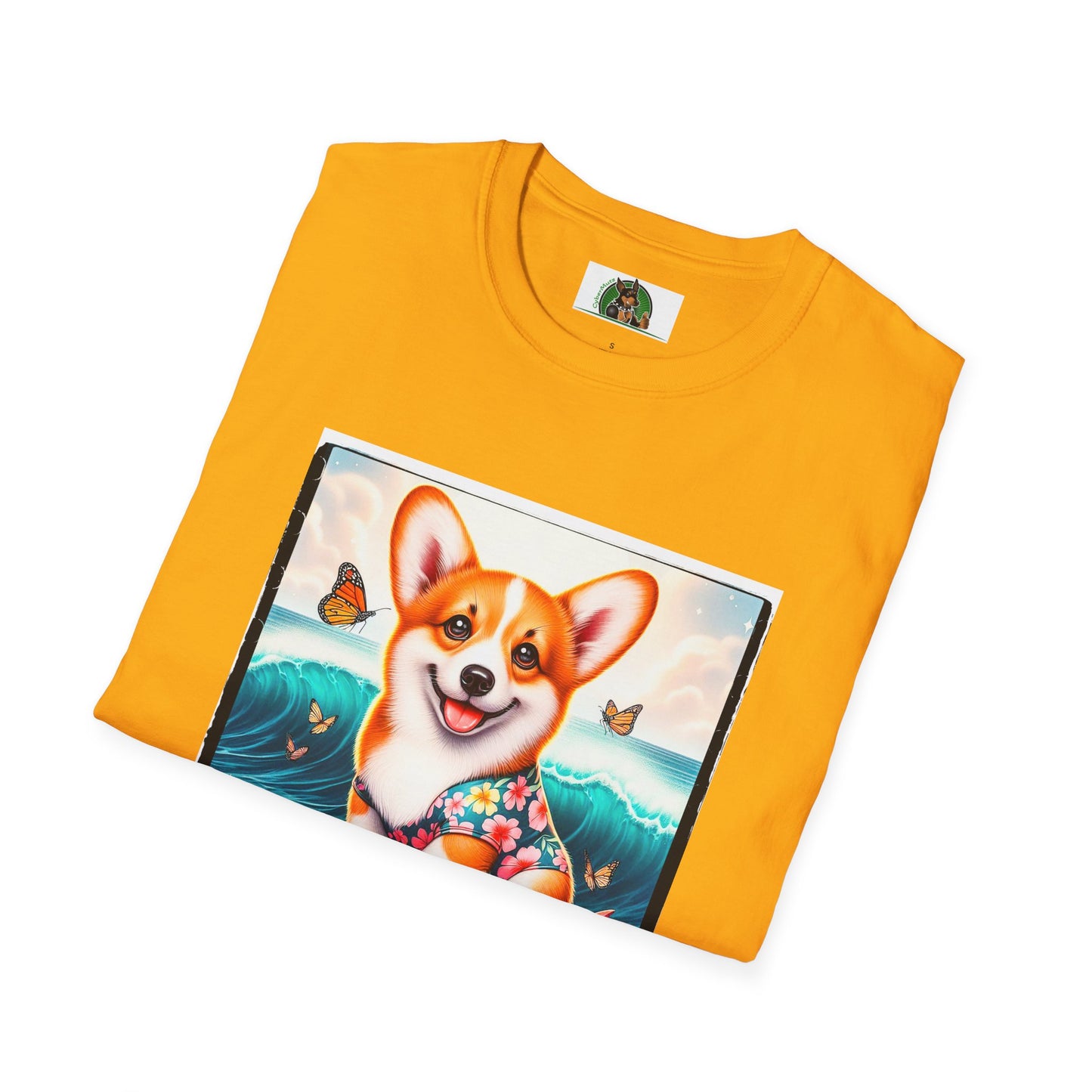 Pembroke Welsh Corgi tiny surfer