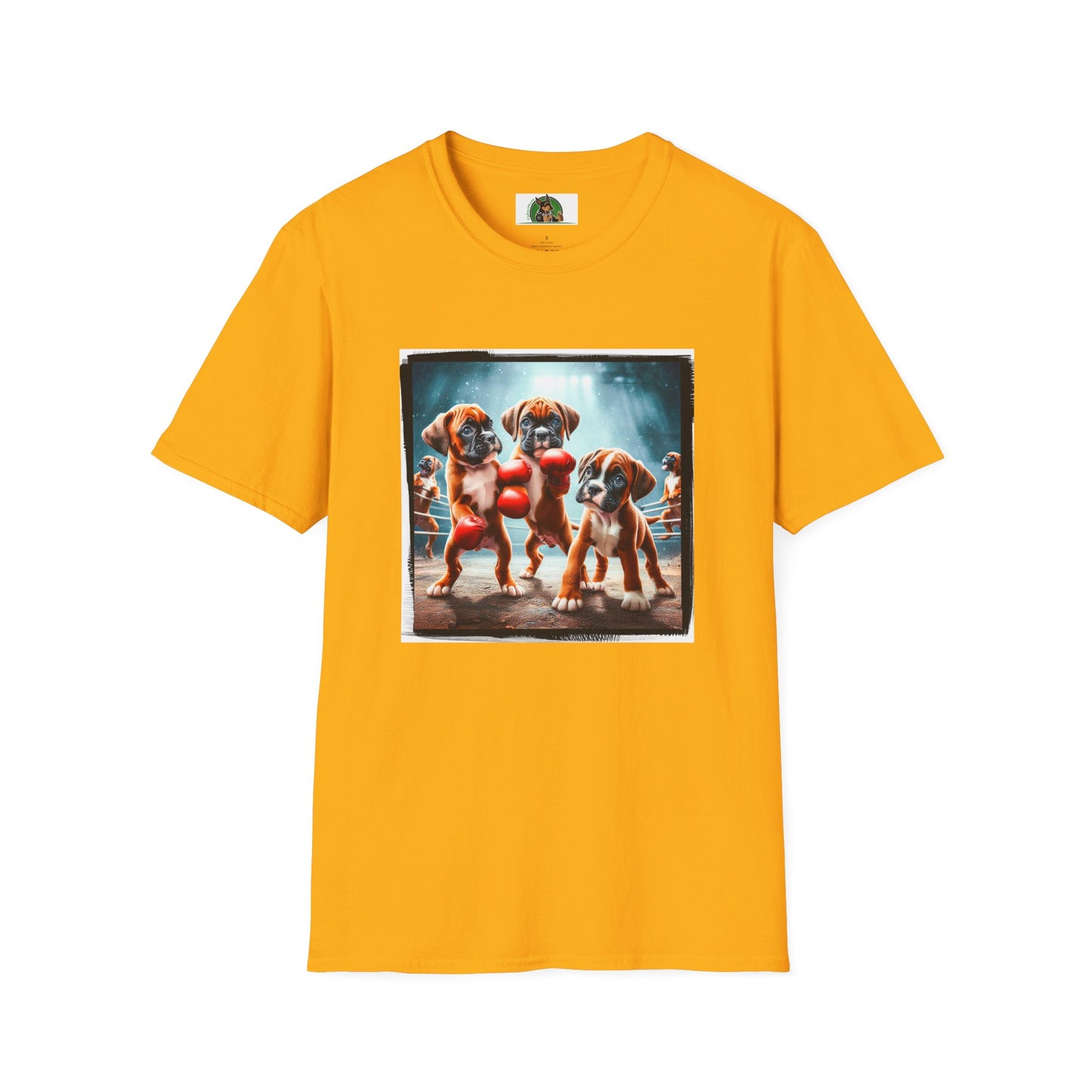 Boxer Puppies In Boxing Ring Shirt T-Shirt Printify S Gold