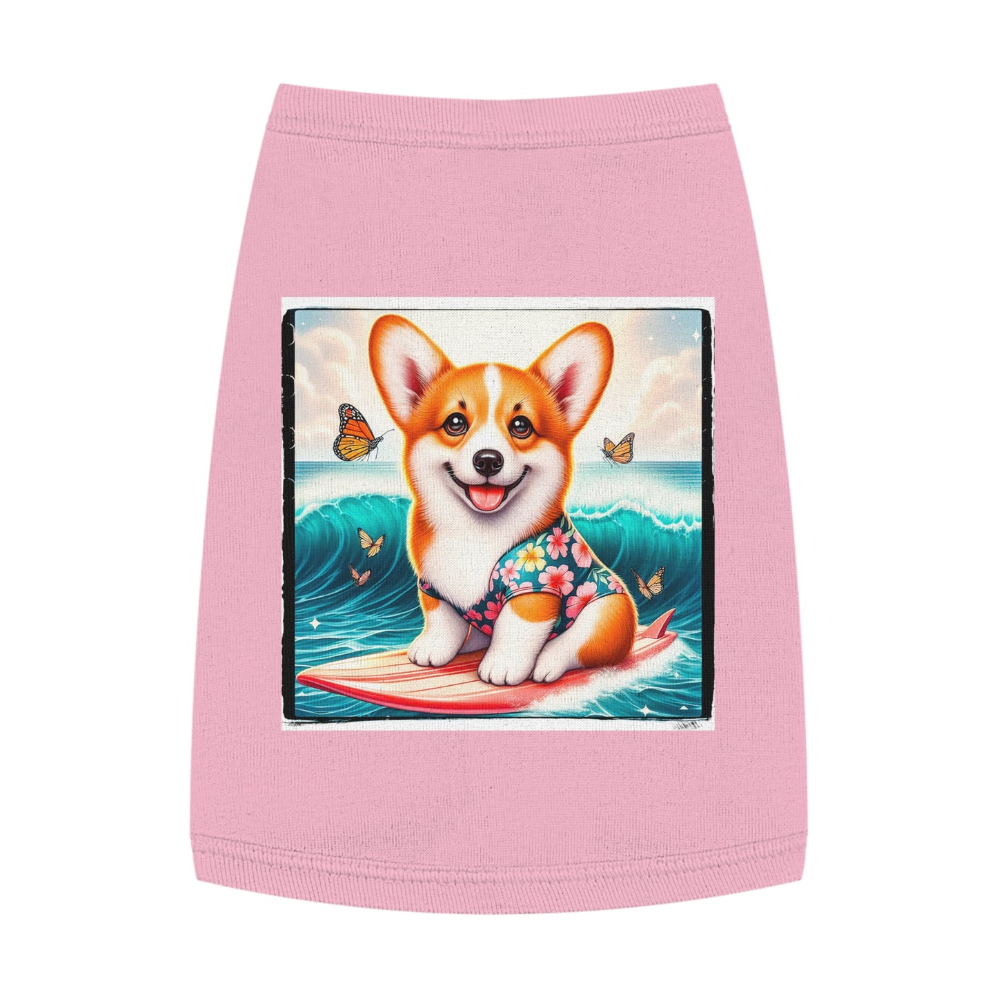 Pembroke Welsh Corgi tiny surfer Pets Printify M Pink