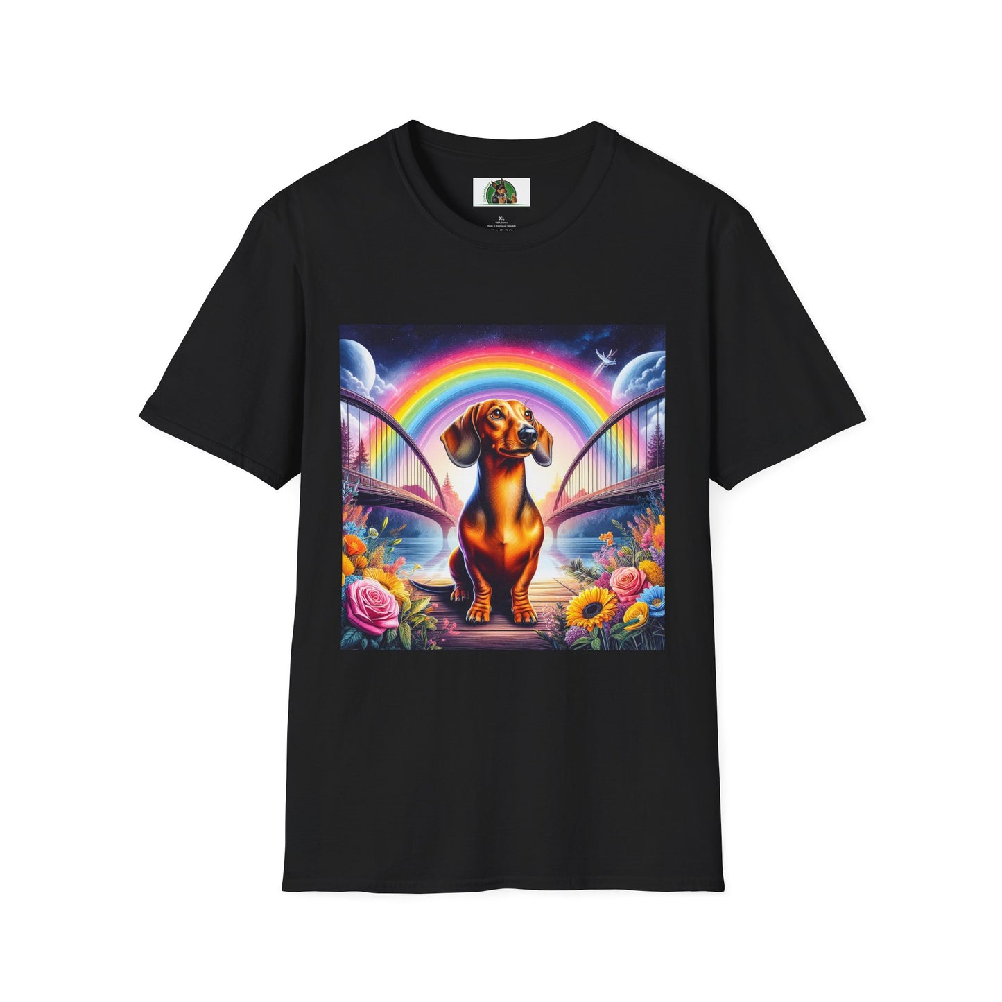 Dachshund colorful flowers t shirt T-Shirt Printify Black S