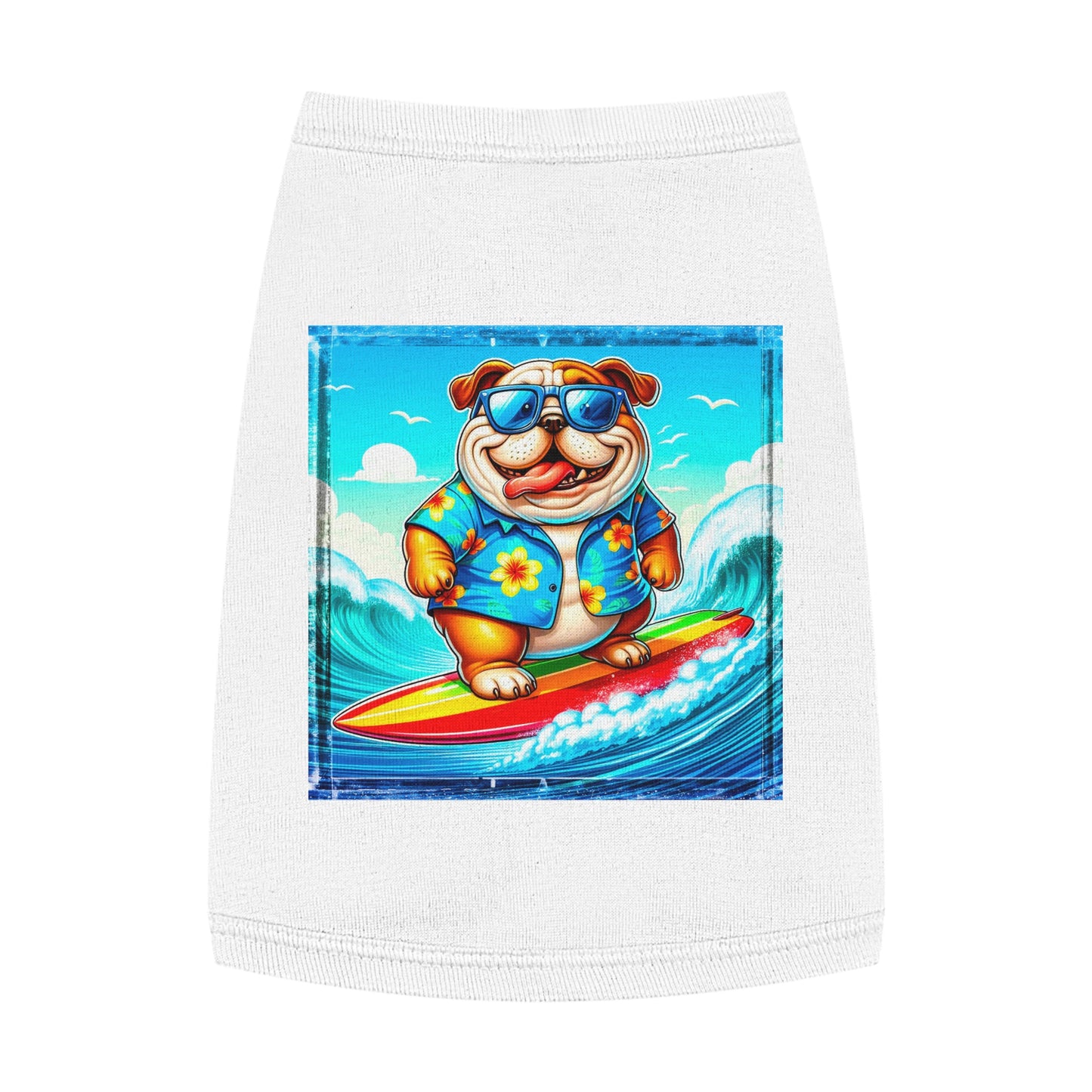 Pet Tank Top Bulldog surfing dog t shirt Pets Printify