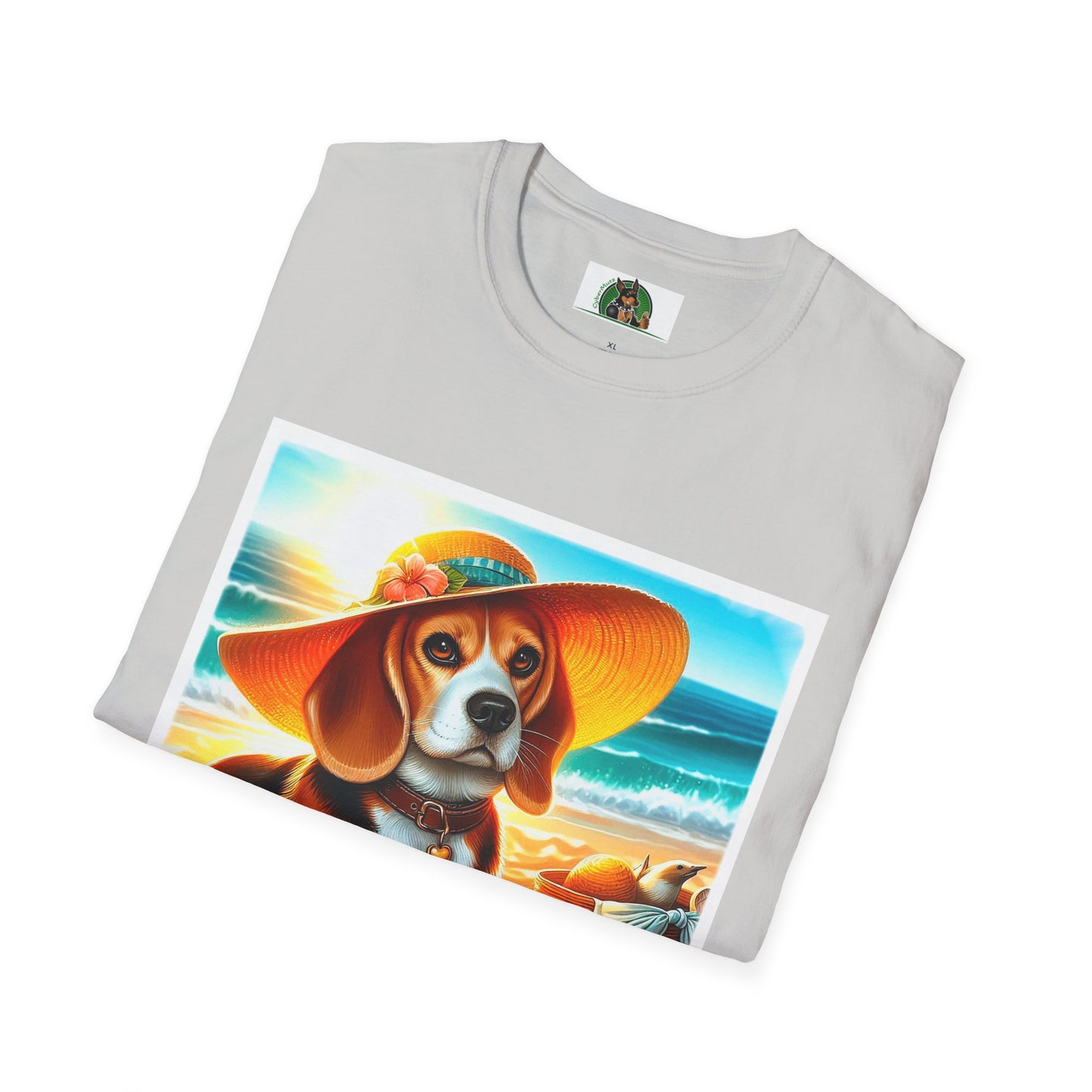 Beagle Girl Dog Wearing Sun Hat At Beach T-Shirt Printify