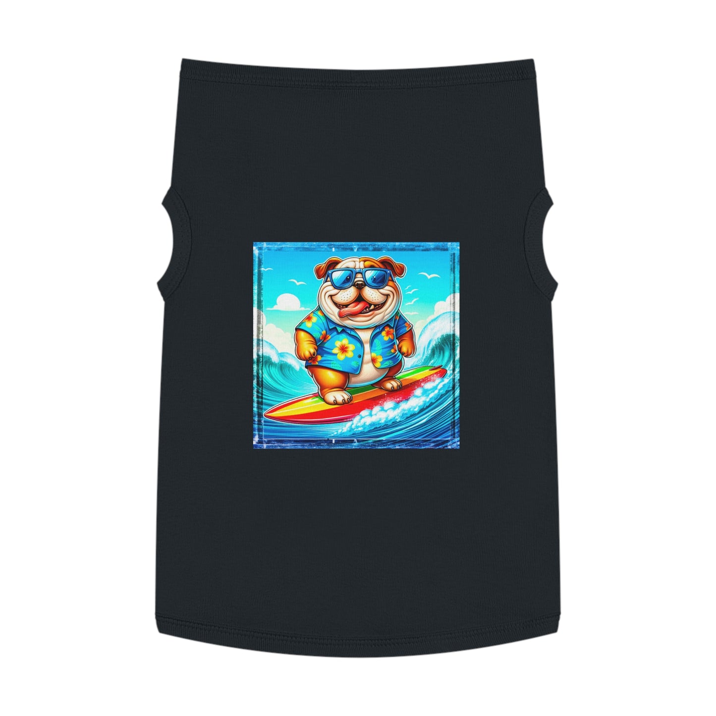 Pet Tank Top Bulldog surfing dog t shirt Pets Printify