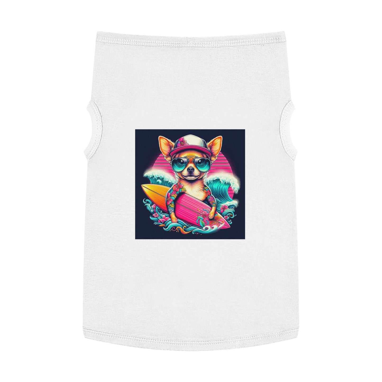 Pet Tank Top Chihuahua pink surfboard t shirt Pets Printify XL White