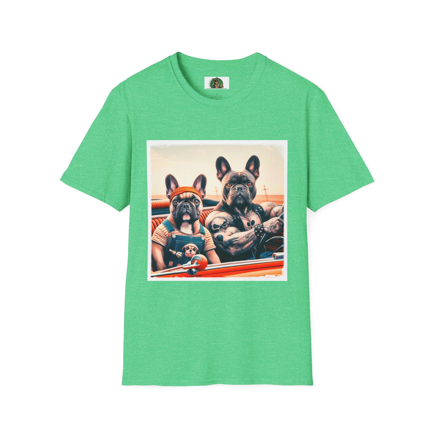 French Bulldog dad and baby t shirt T-Shirt Printify S Heather Irish Green