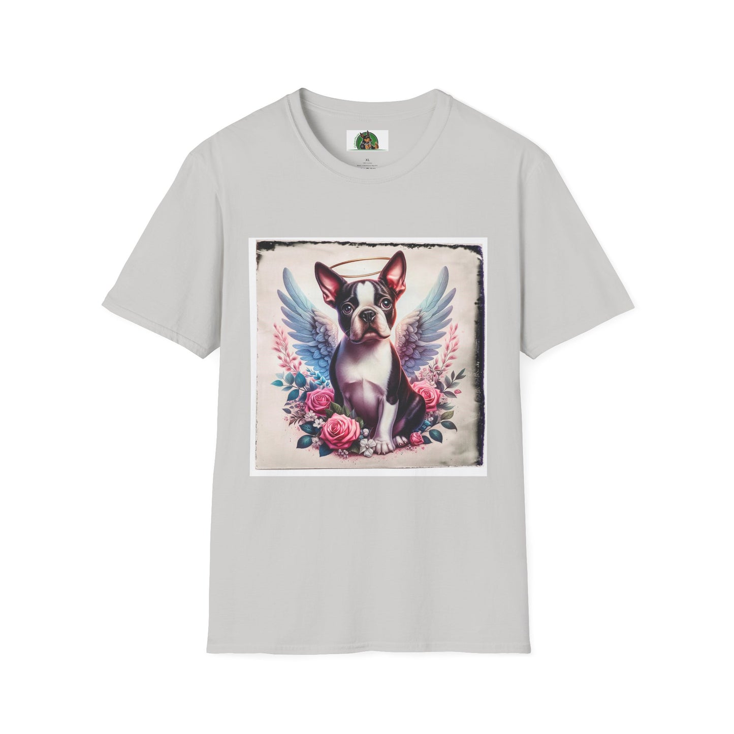 Boston Terrier Terrier Angel And Roses Tshirt T-Shirt Printify S Ice Grey