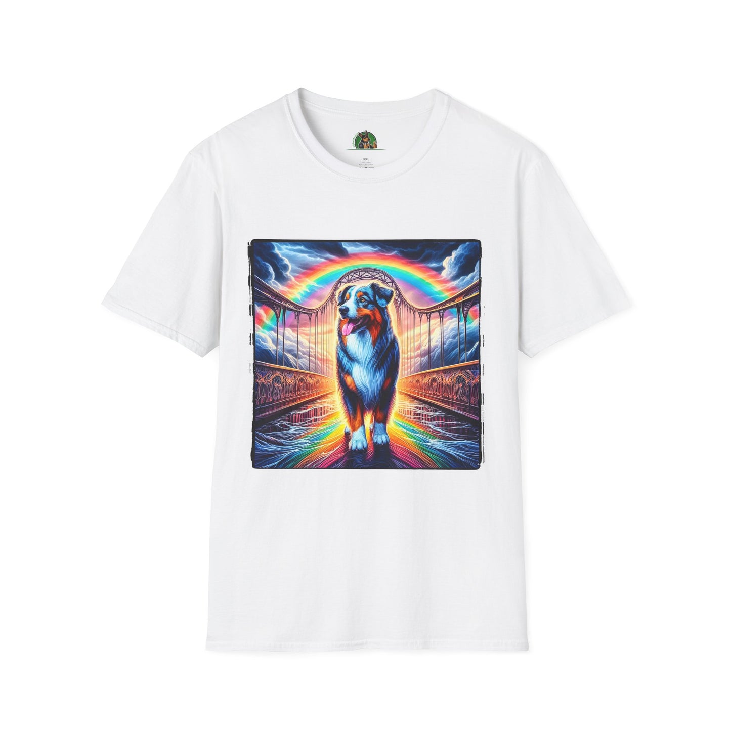Australian Shepherd Walking Rainbow Bridge T-Shirt Printify XS White
