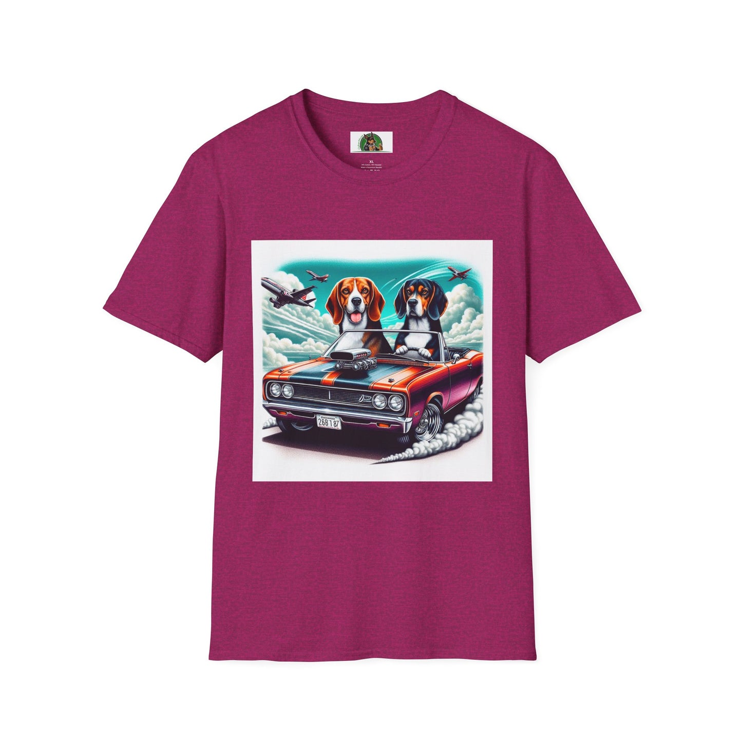 Beagle Dogs Softstyle T-Shirt - Wacky Sports Car Design T-Shirt Printify S Antique Heliconia