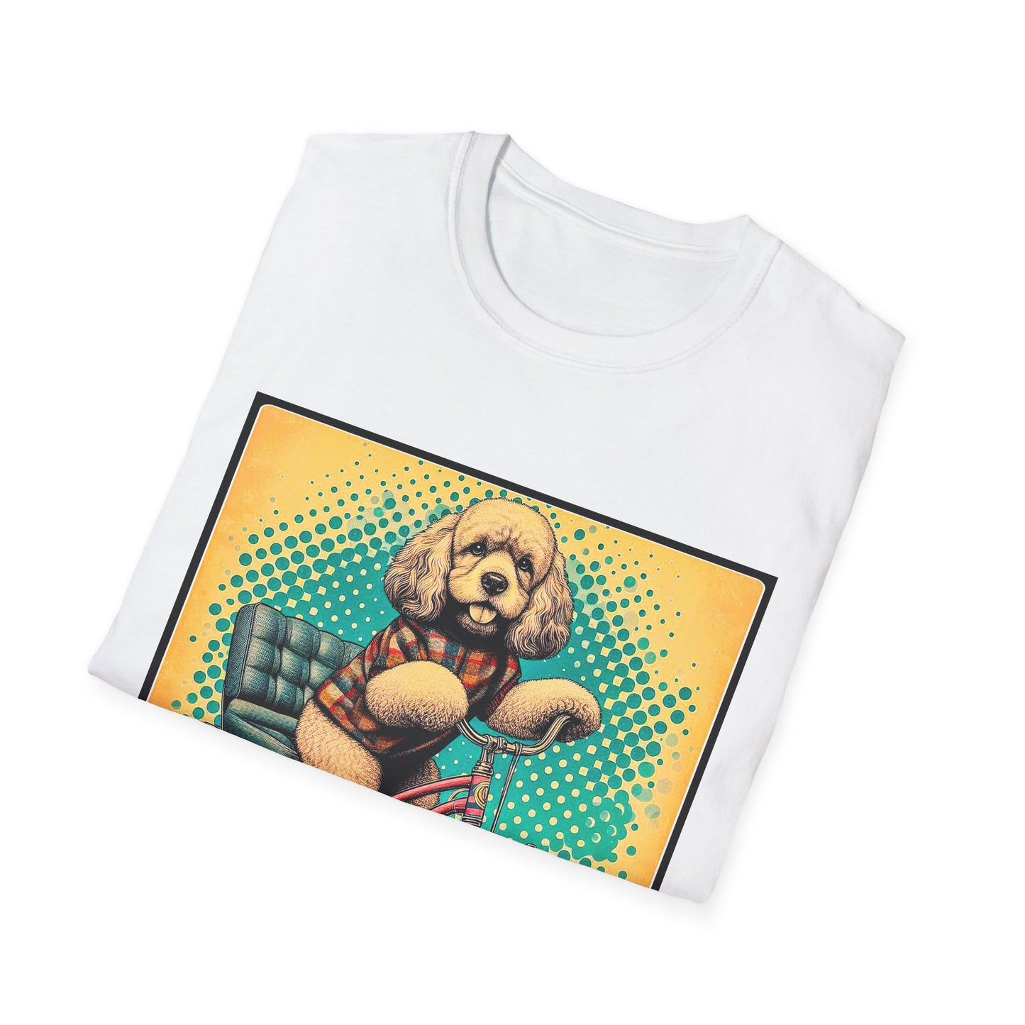 CockerPoo bike strolling t shirt T-Shirt Printify