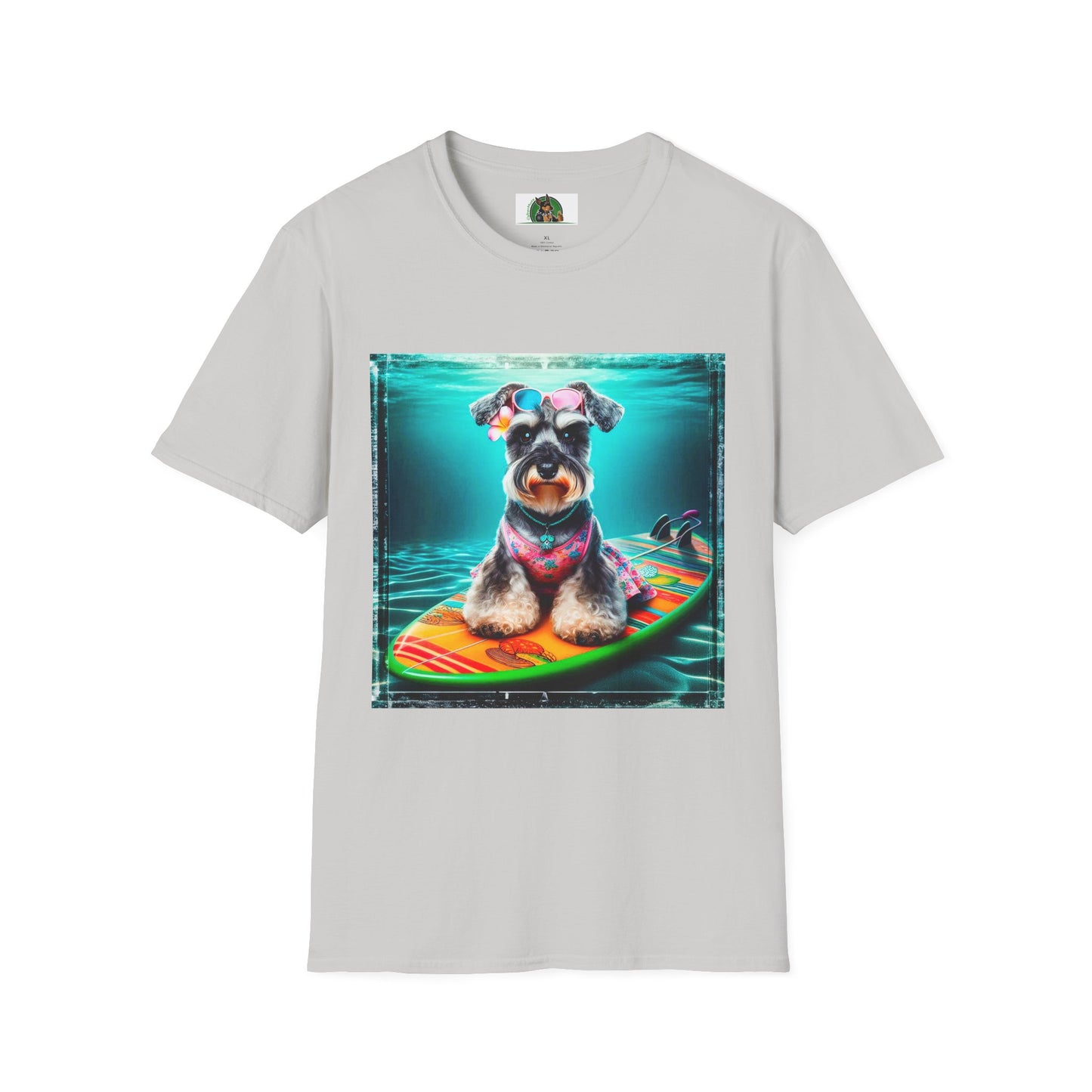 Miniature Schnauzer puppy surfing T-Shirt Printify S Ice Grey