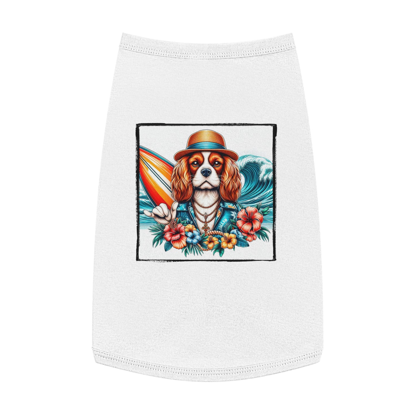 Pet Tank Top Cavalier King Charles Spaniel Hawaiian Surfer T Shirt Pets Printify L White