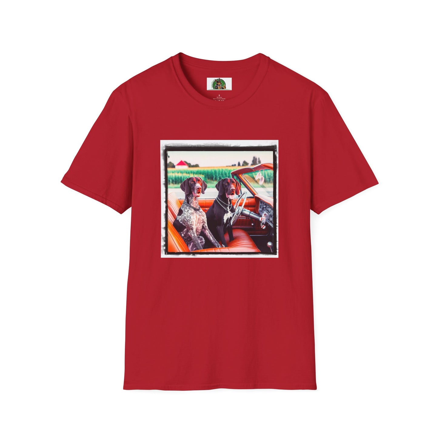 Wacky German Shorthaired Pointer friends driving t shirt T-Shirt Printify S Cherry Red