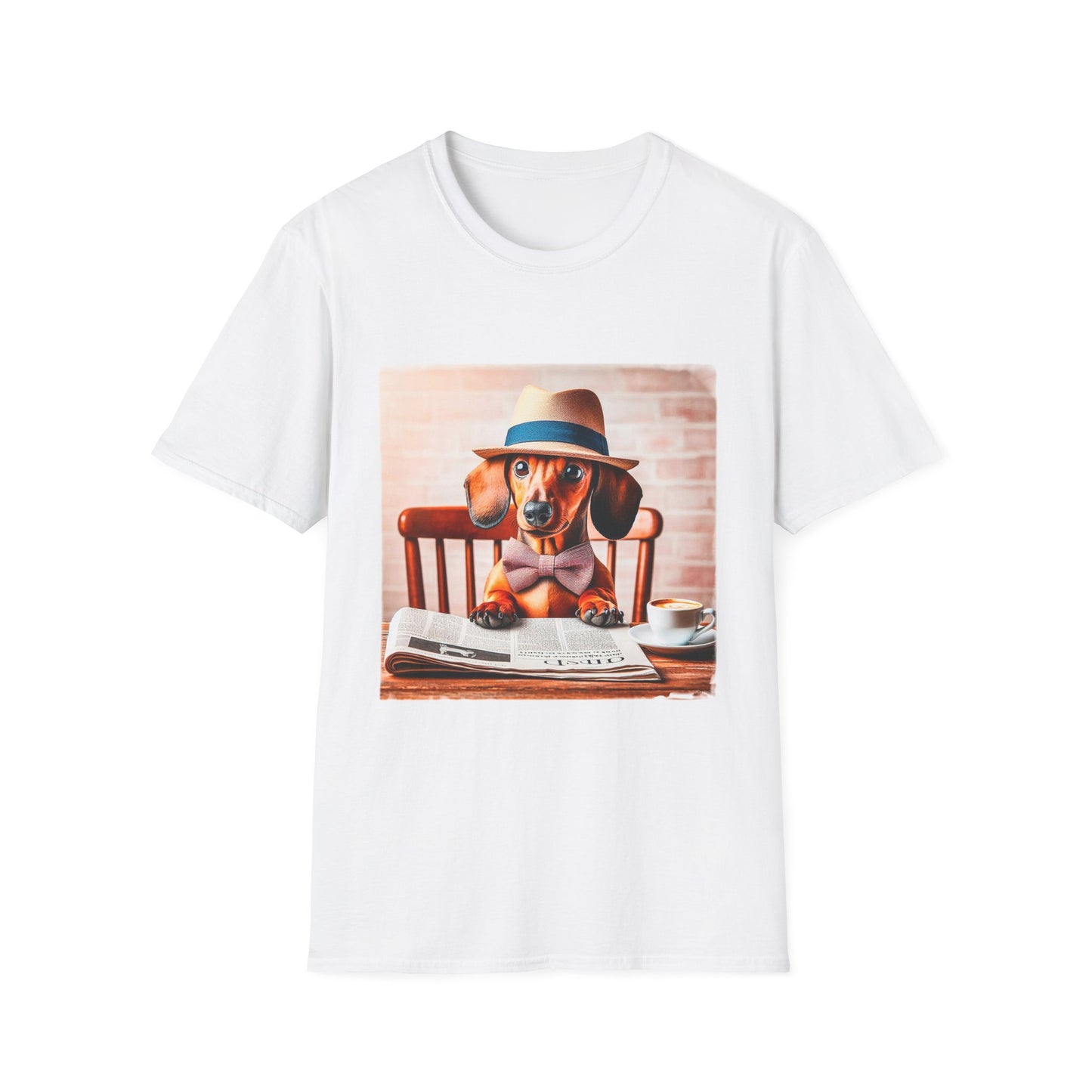 Dachshund reading news t shirt T-Shirt Printify XS White