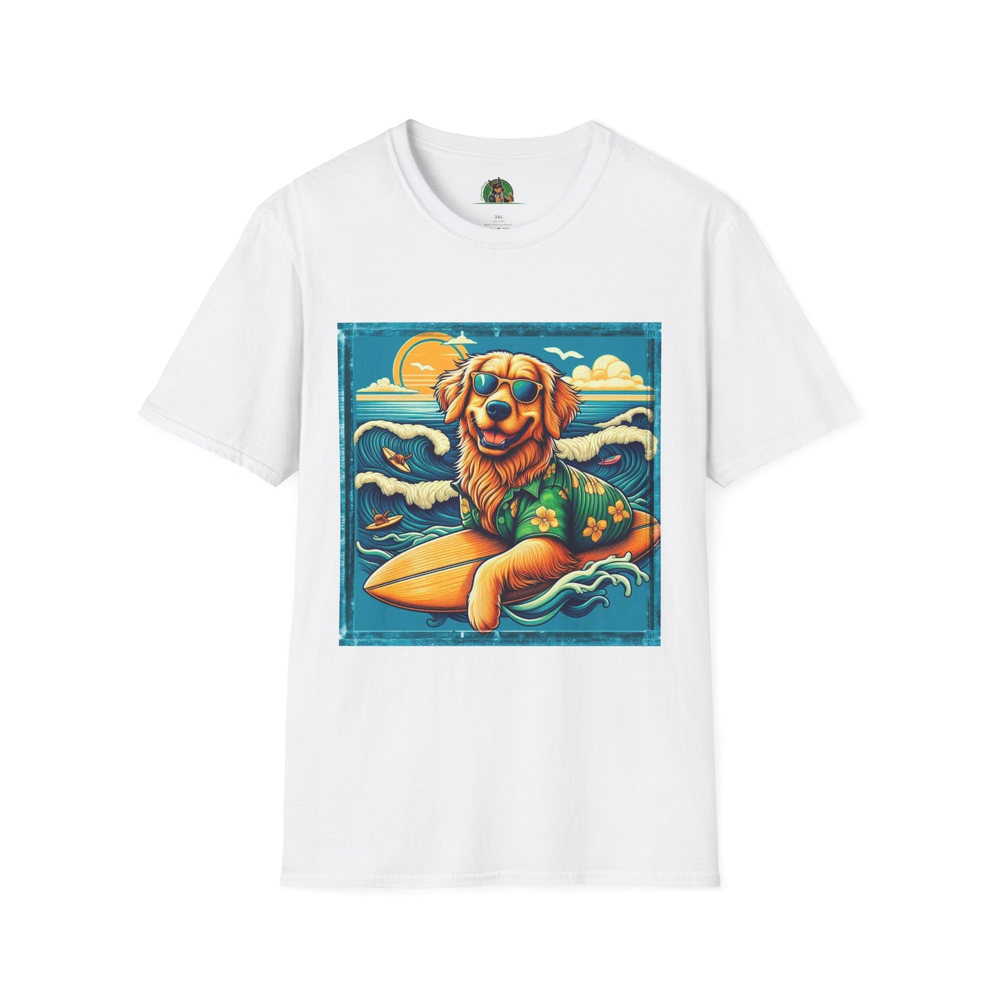 Golden Retriever surfing beauty shirt T-Shirt Printify XS White
