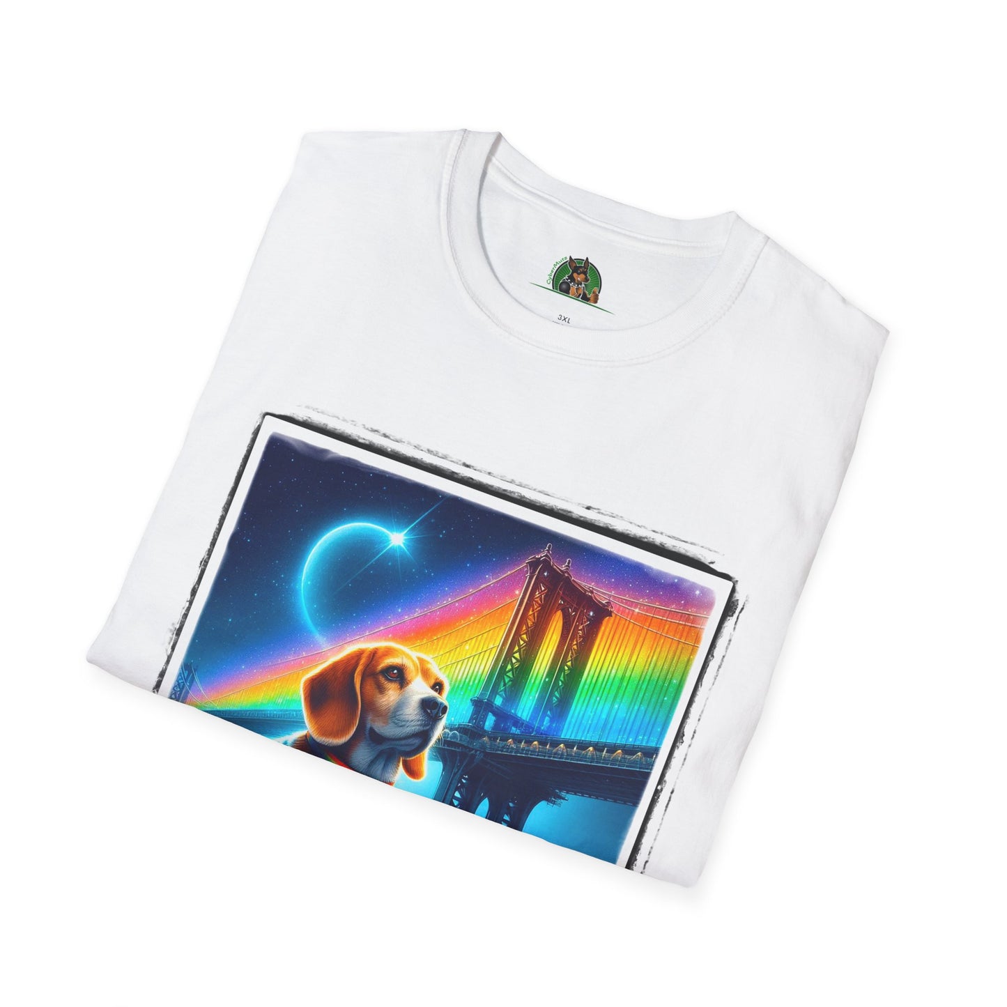 Beagle Sitting Under Rainbow Bridge T-Shirt Printify