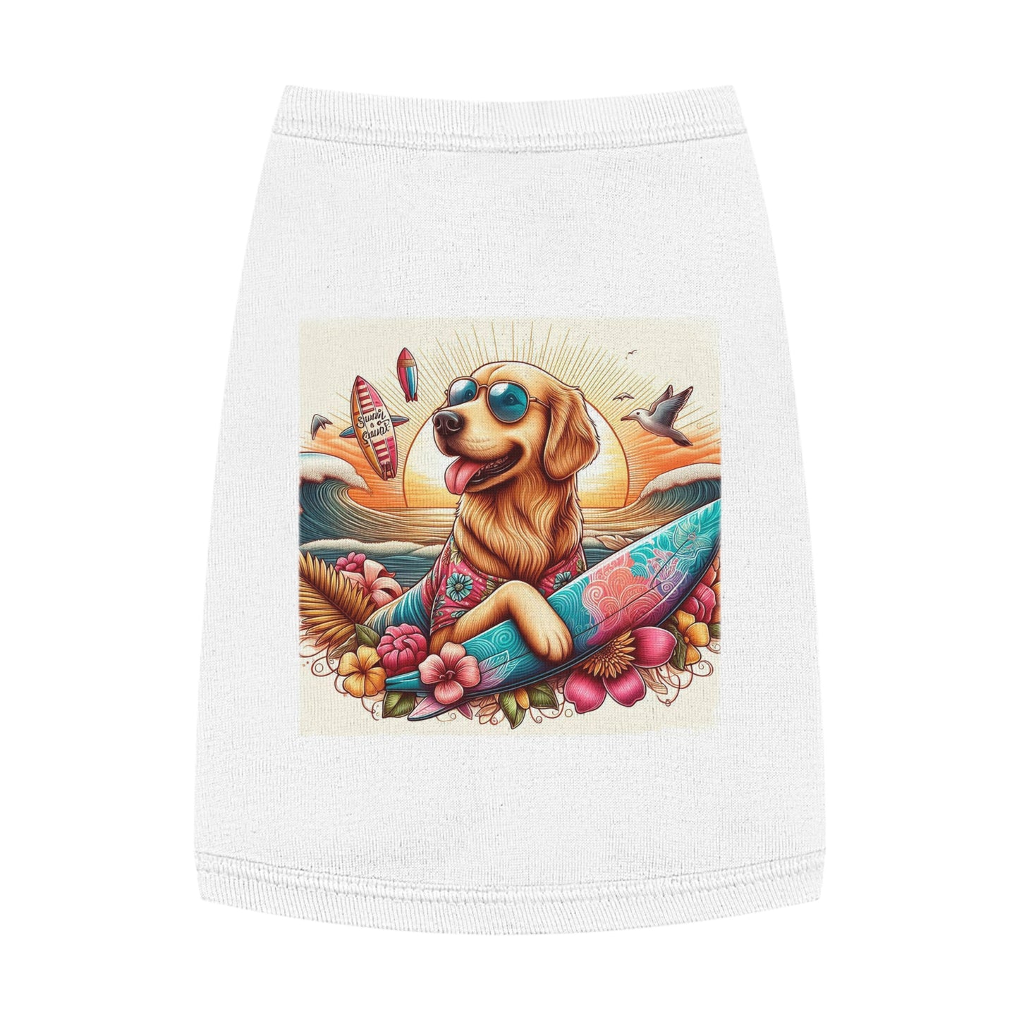 Golden Retriever pet tank top sunny day Pets Printify M White