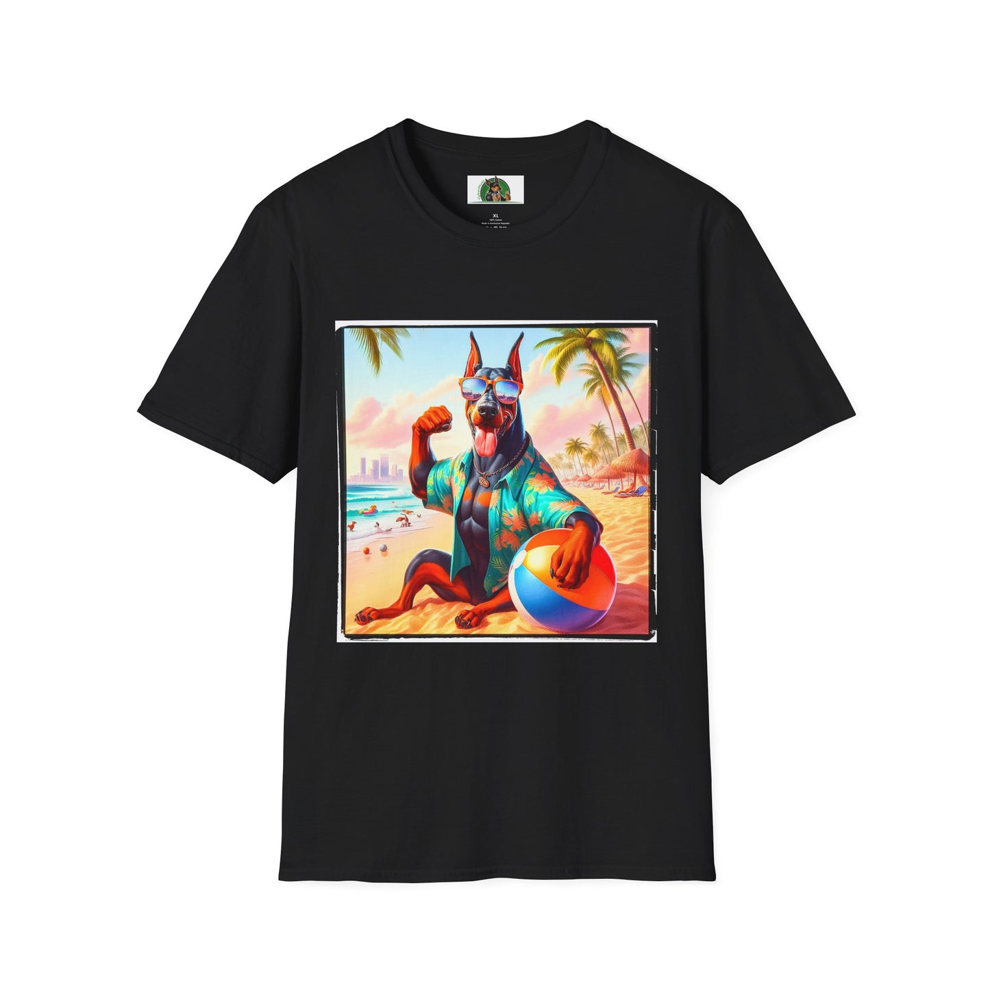 Doberman beach hunk t shirt T-Shirt Printify XS Black