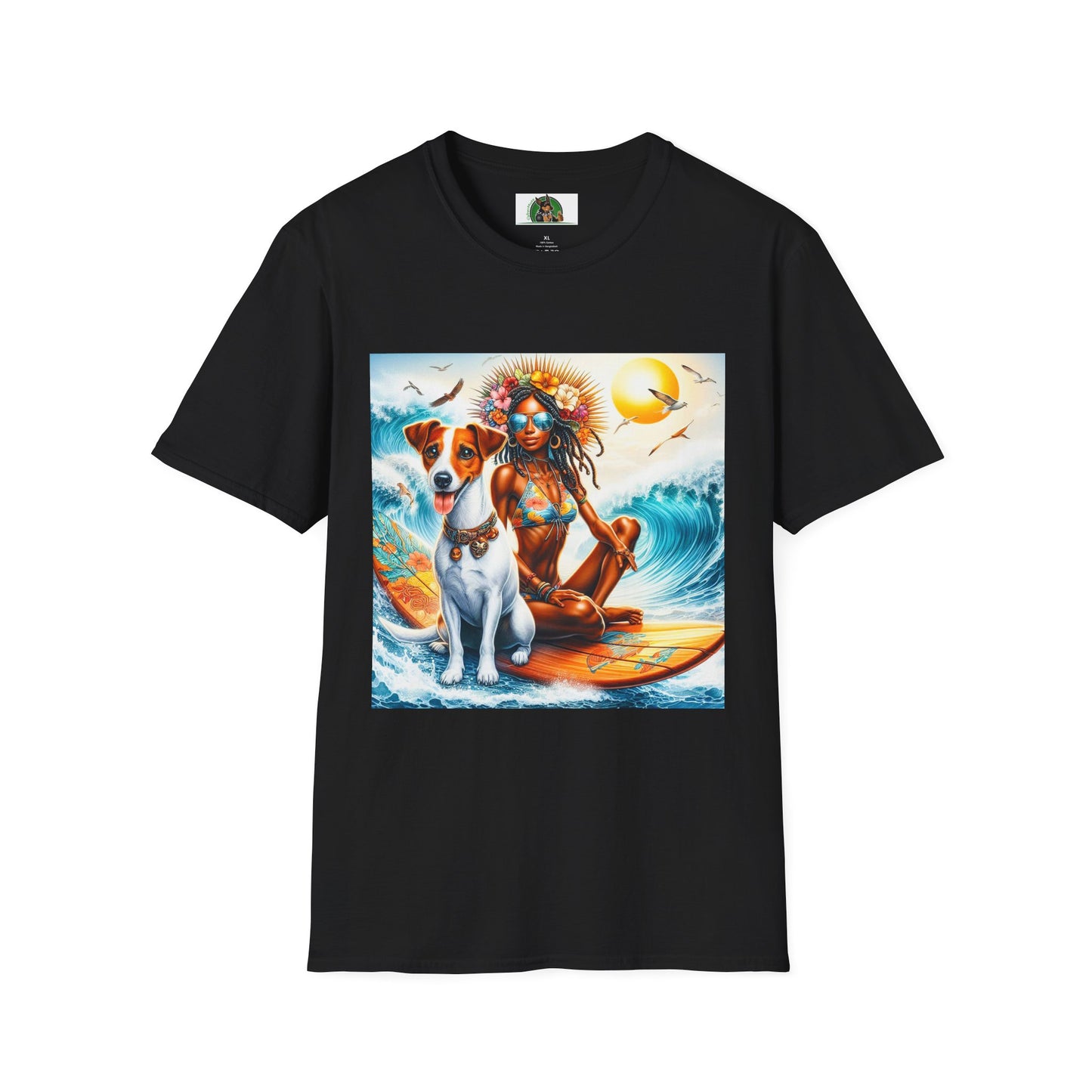 Jack Russell Surfer Girl T-Shirt Printify S Black