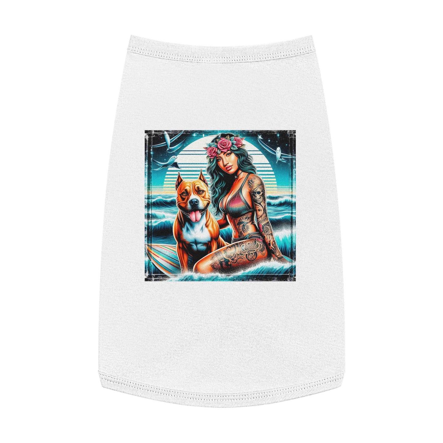 Pet Tank Top Pit Bull Hawaiian women Pets Printify L White