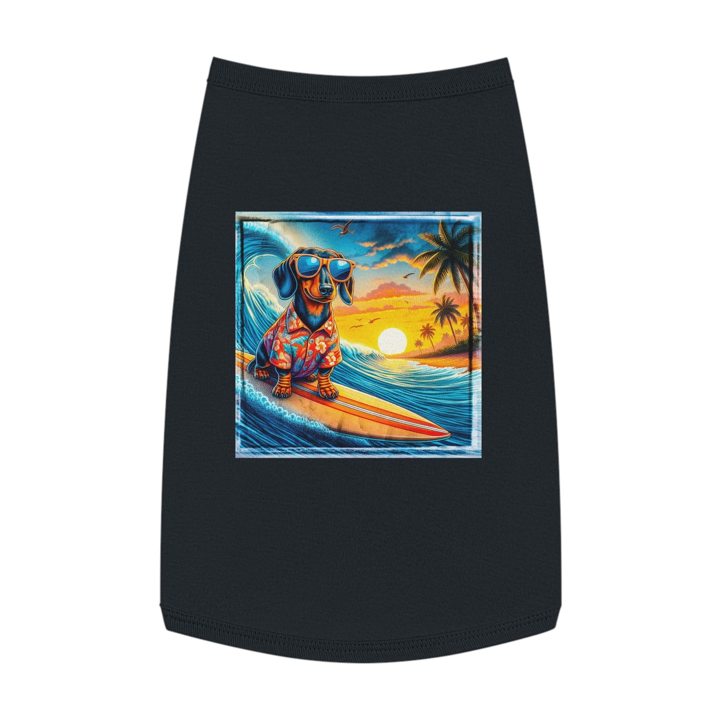 Pet Tank Top Dachshund Hawaiian surf t shirt Pets Printify