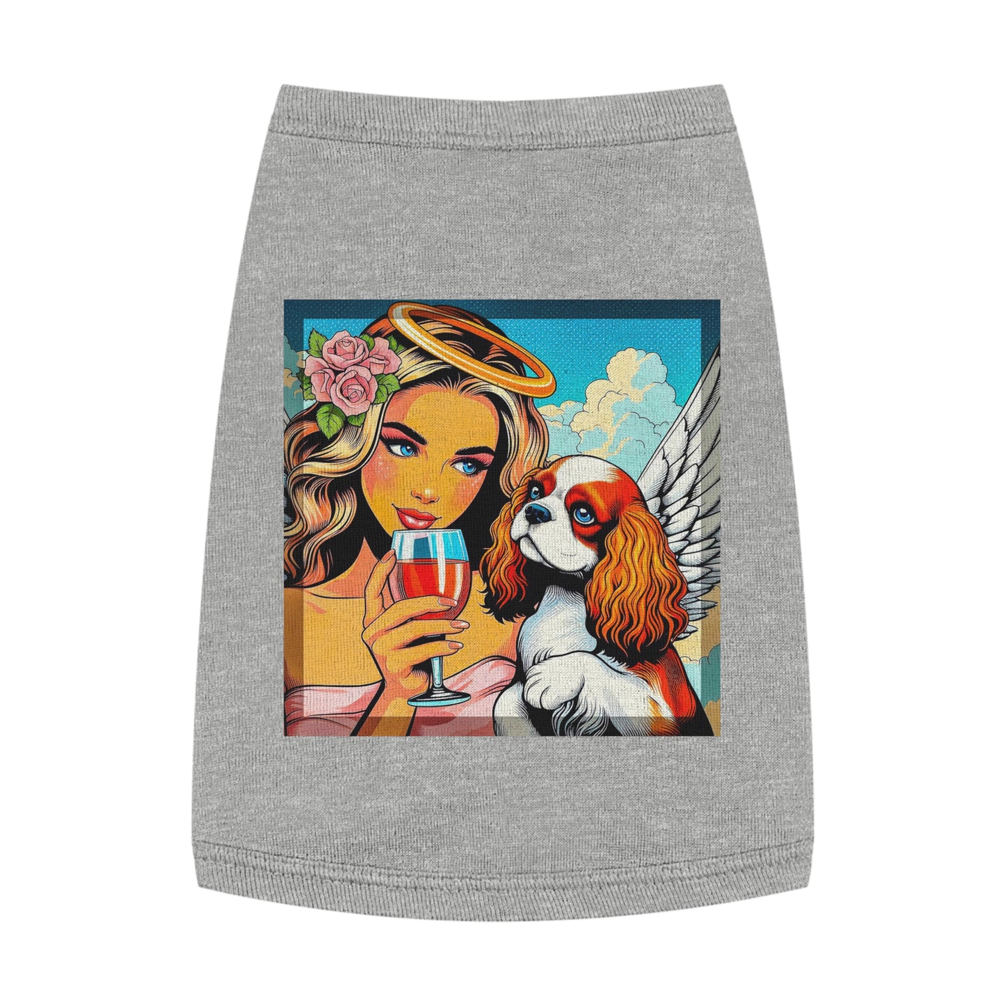 Pet Tank Top Cavalier King Charles Spaniel Angel sipping Wine T Shirt Pets Printify M Heather
