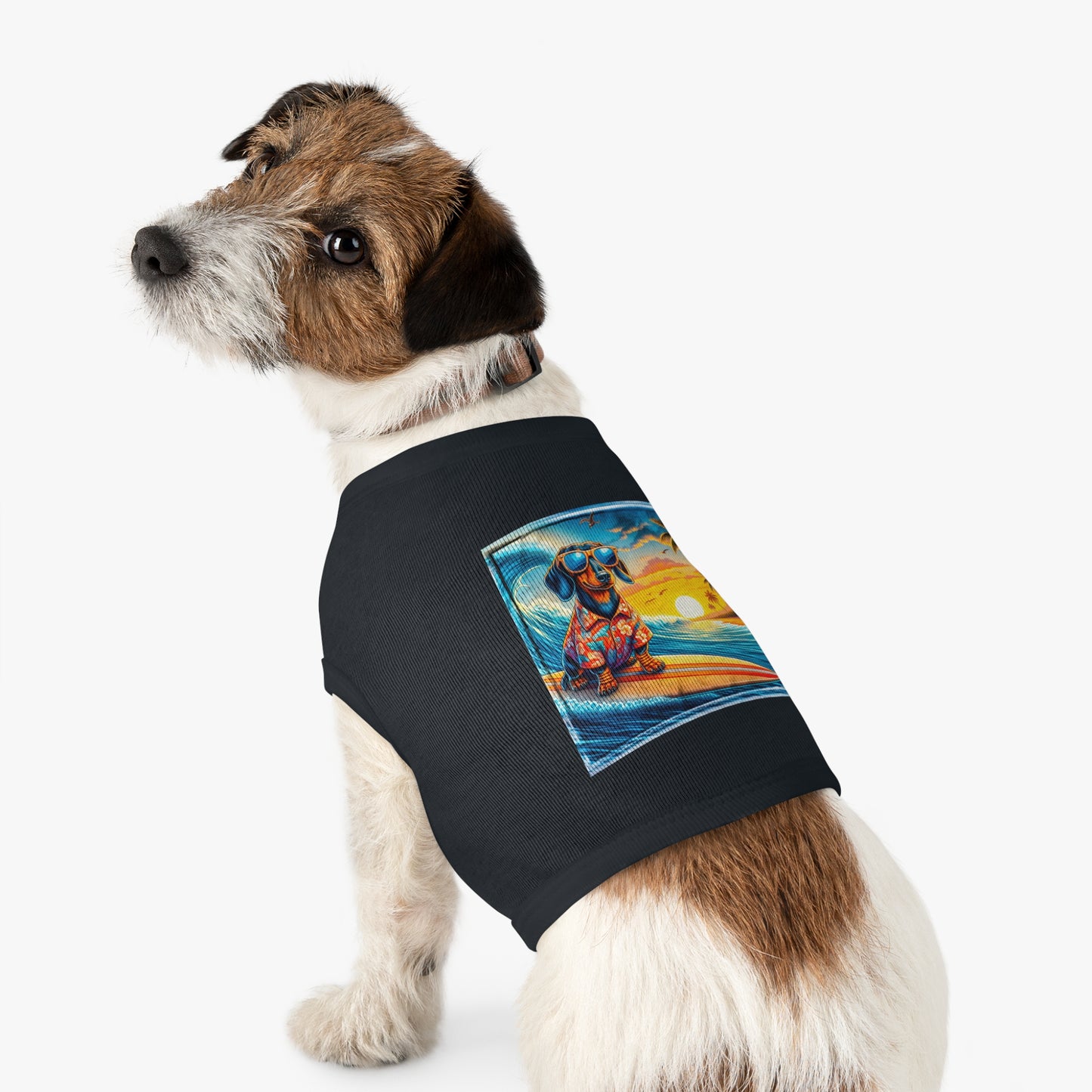 Pet Tank Top Dachshund Hawaiian surf t shirt Pets Printify