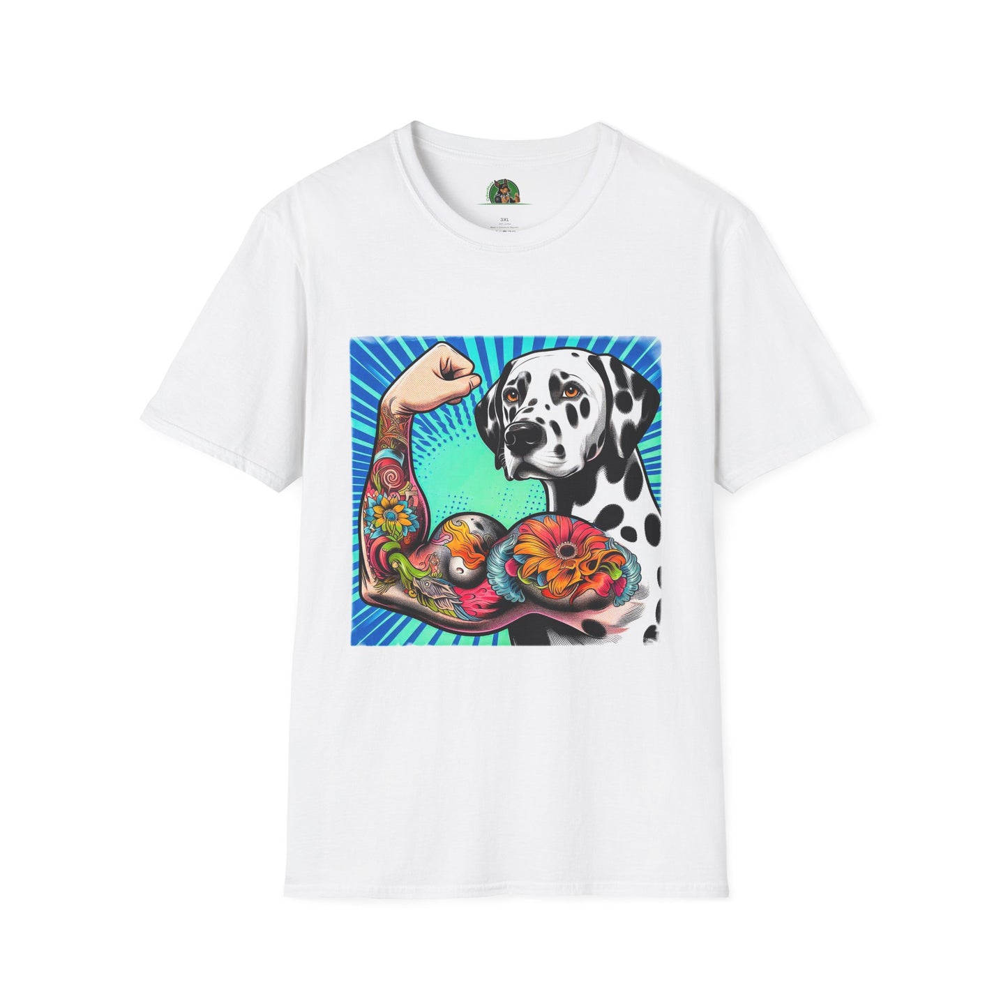 Dalmatian arm flexing t shirt T-Shirt Printify XS White