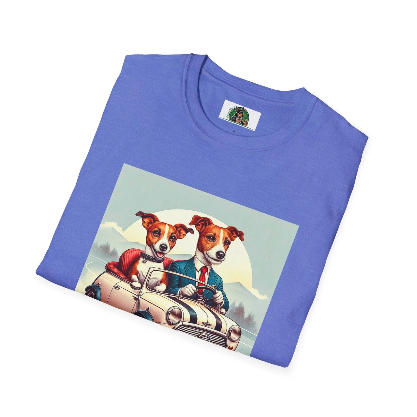 Wacky Jack Russell Couple in Car T-Shirt - Quirky Dog Art | CyberMutz