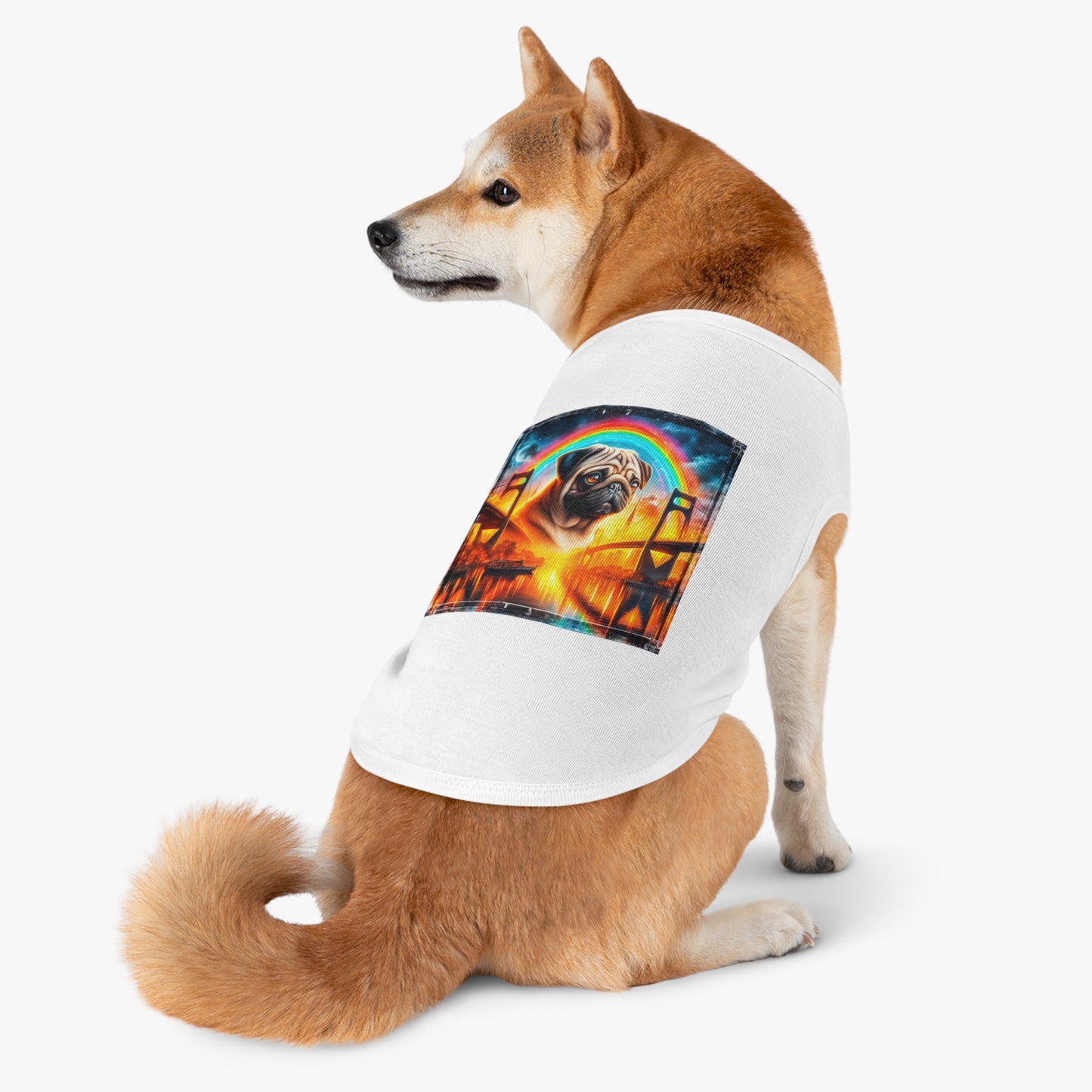 Pet Tank Top Pug bridge and rainbow