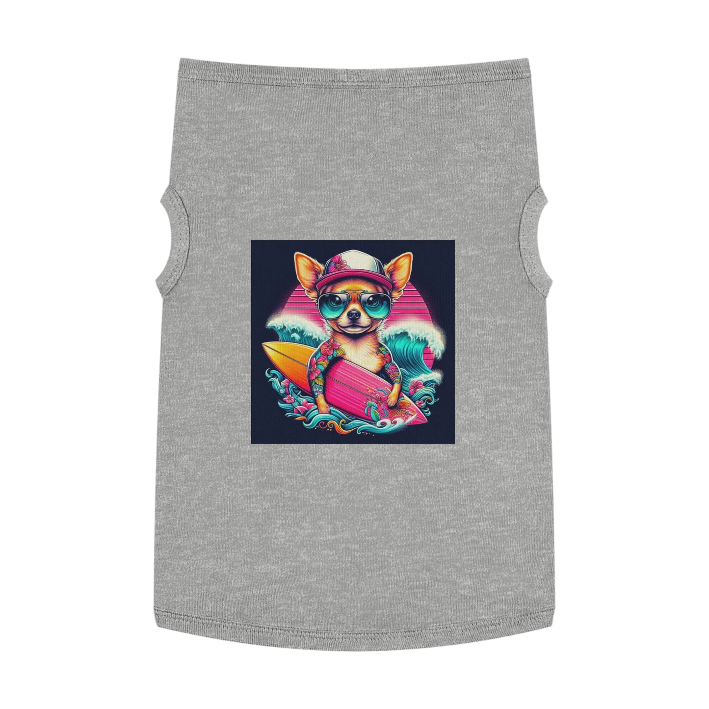 Pet Tank Top Chihuahua pink surfboard t shirt Pets Printify XL Heather