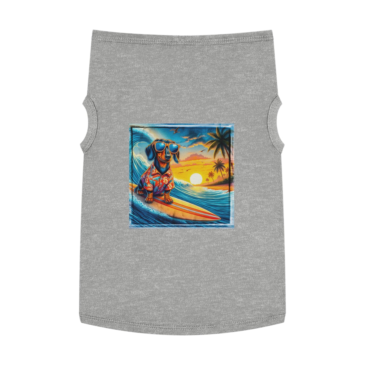 Pet Tank Top Dachshund Hawaiian surf t shirt Pets Printify XL Heather